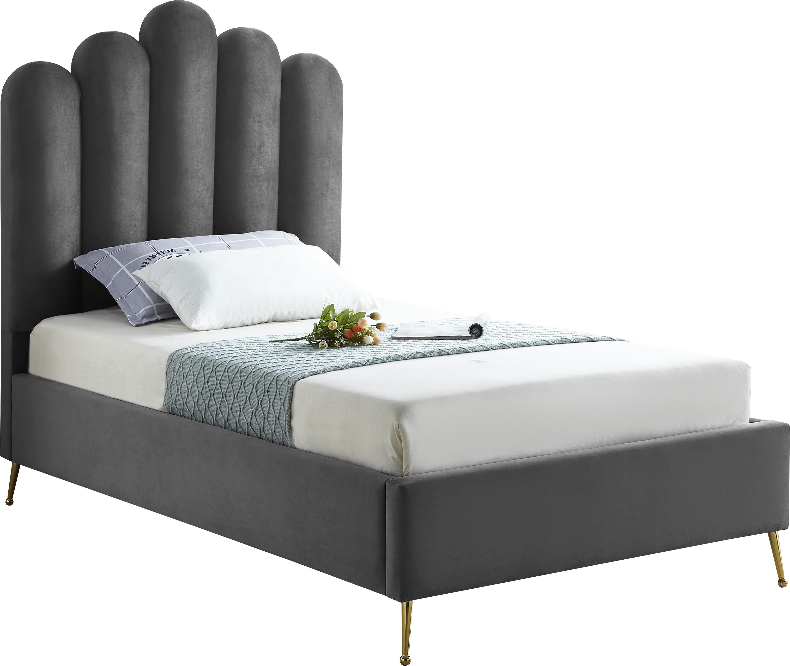 Lily Grey Velvet Twin Bed - Luxury Home Furniture (MI)