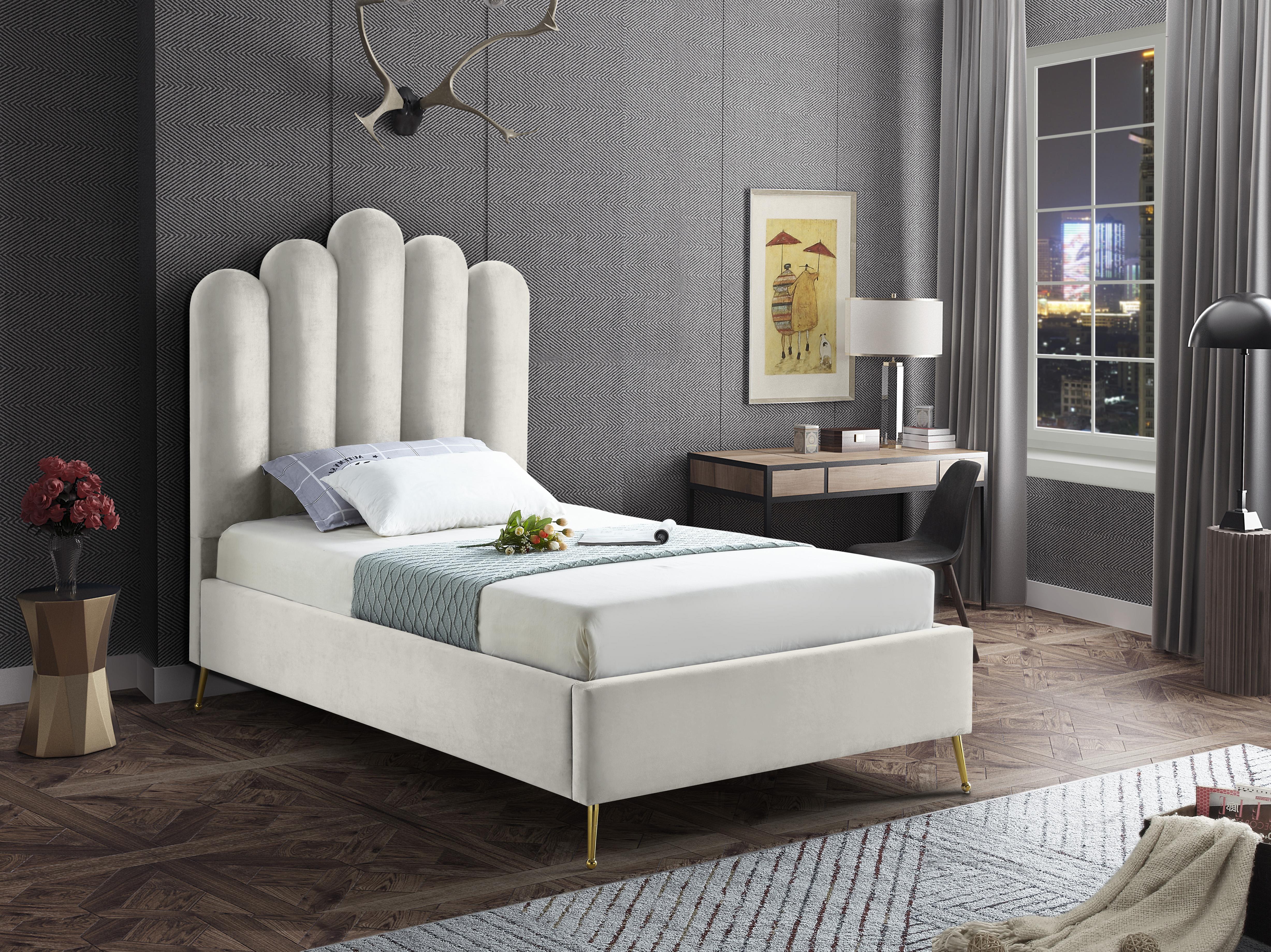 Lily Cream Velvet Twin Bed - Luxury Home Furniture (MI)