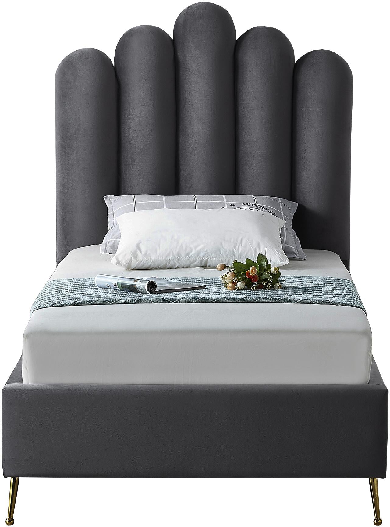 Lily Grey Velvet Twin Bed - Luxury Home Furniture (MI)