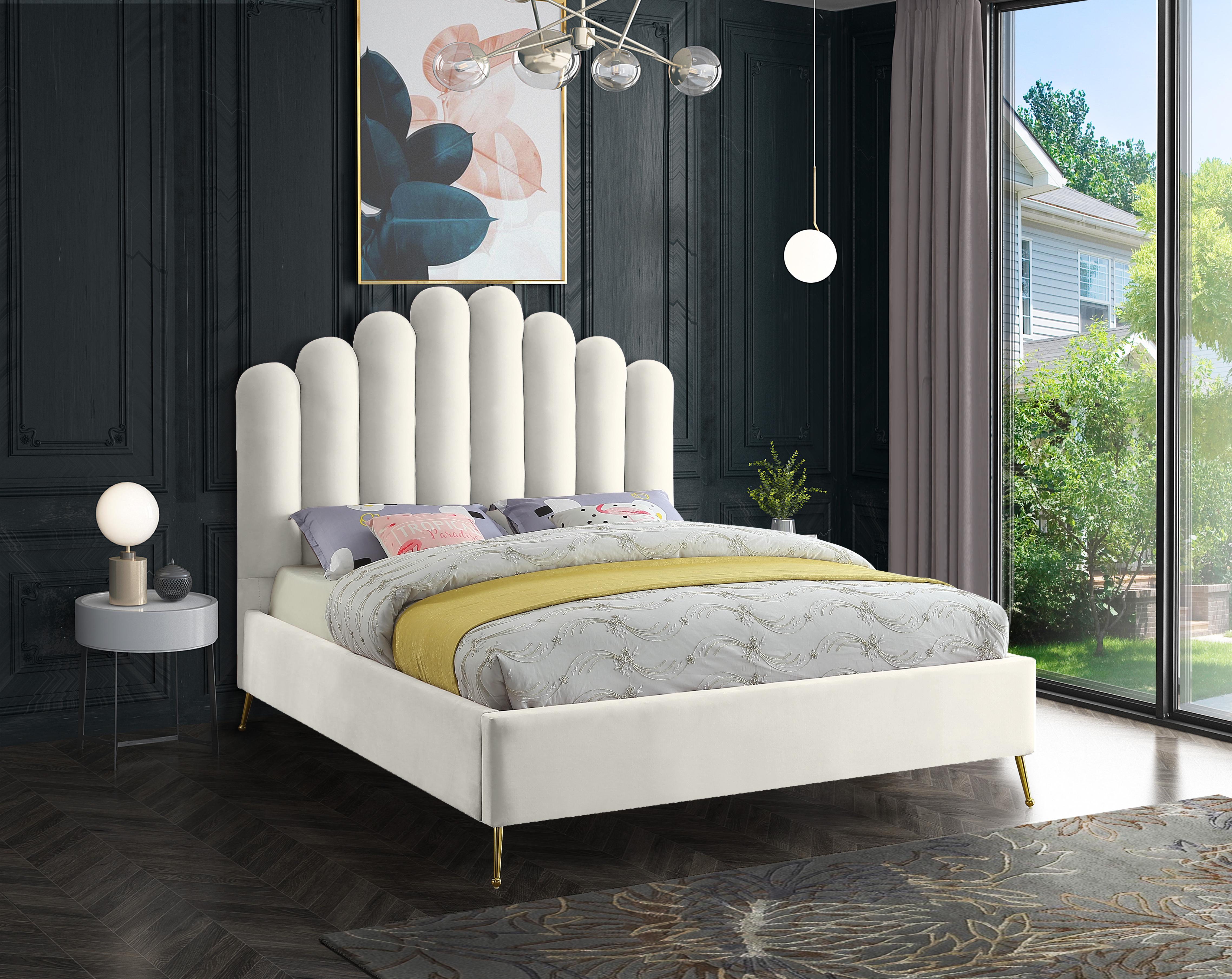 Lily Cream Velvet Full Bed - Luxury Home Furniture (MI)