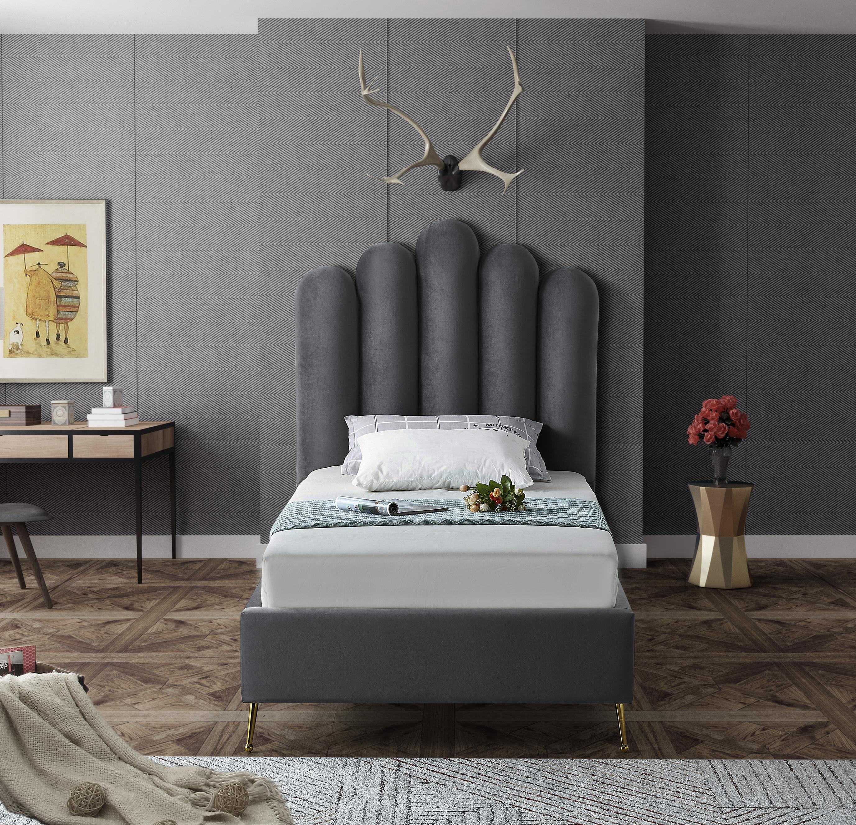 Lily Grey Velvet Twin Bed - Luxury Home Furniture (MI)
