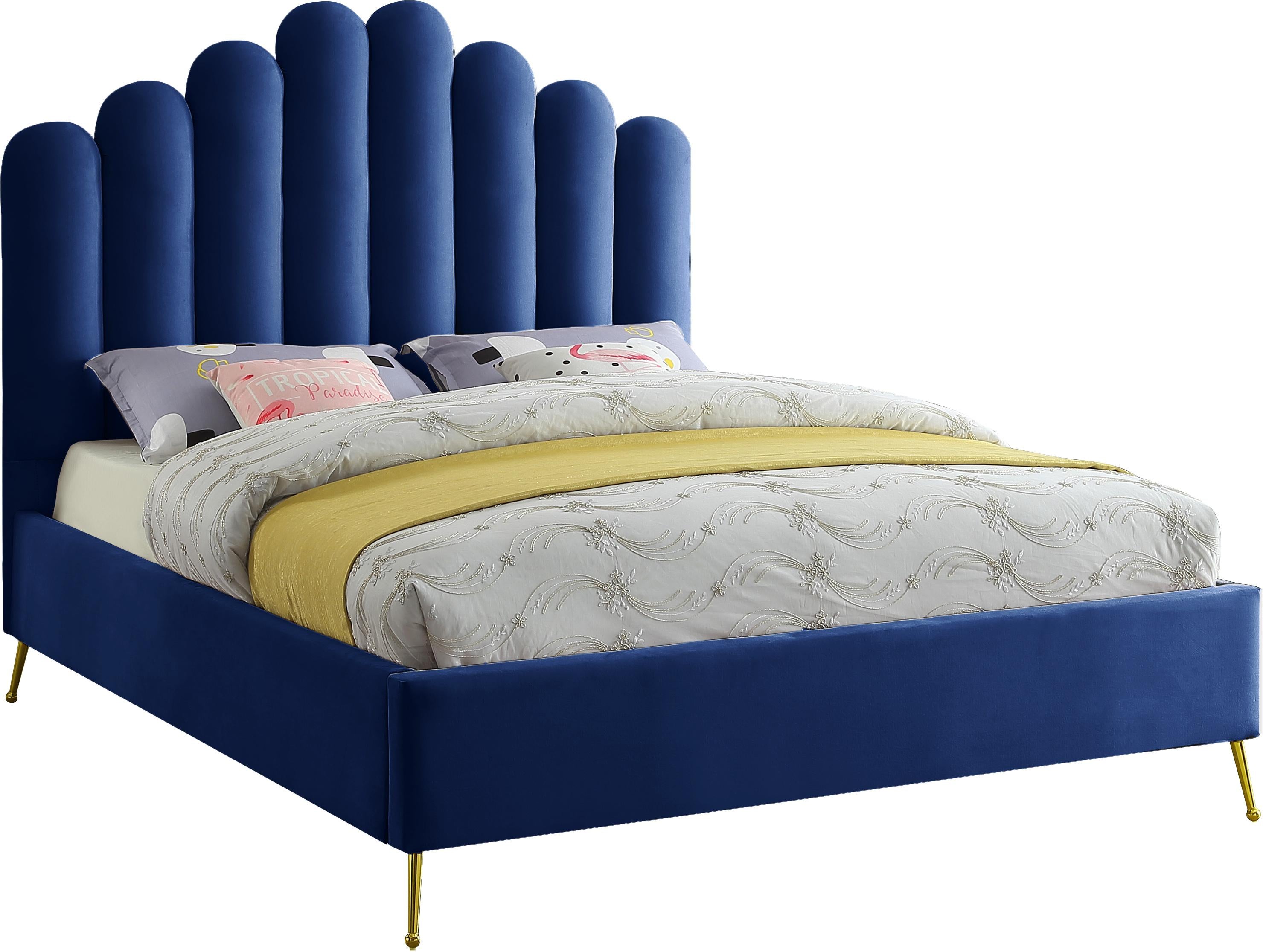 Lily Navy Velvet Queen Bed - Luxury Home Furniture (MI)