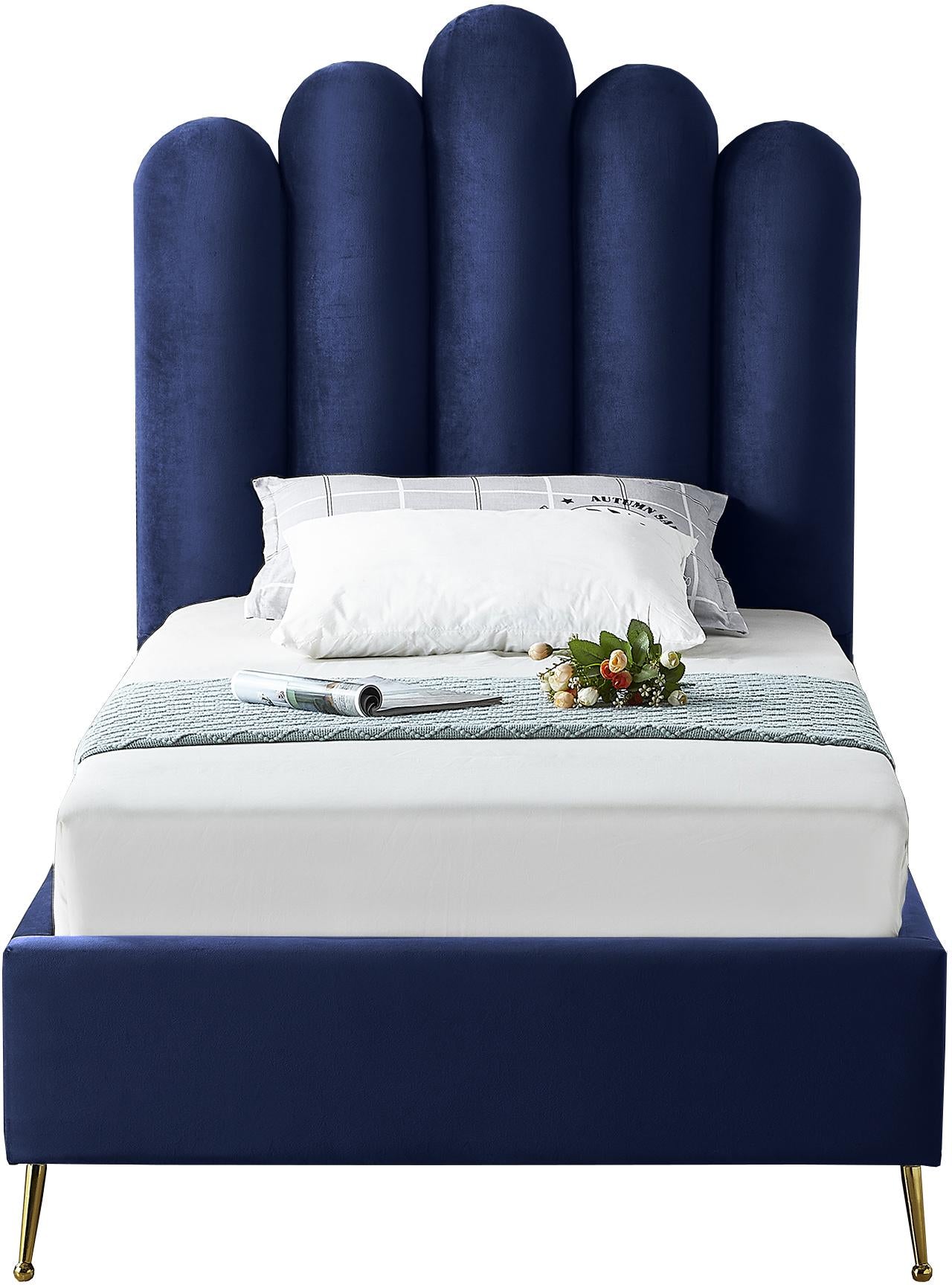 Lily Navy Velvet Twin Bed - Luxury Home Furniture (MI)