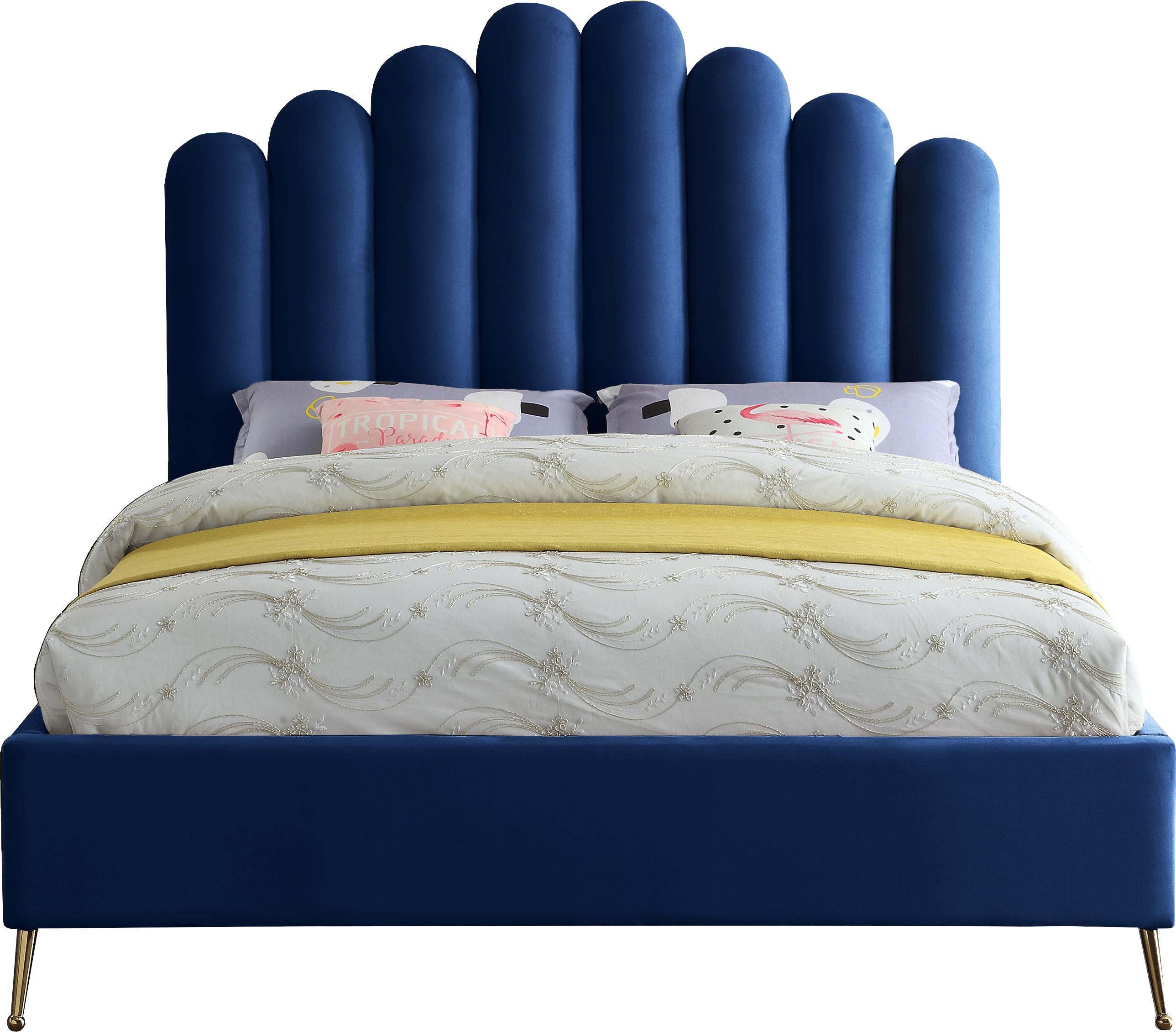 Lily Navy Velvet Queen Bed - Luxury Home Furniture (MI)