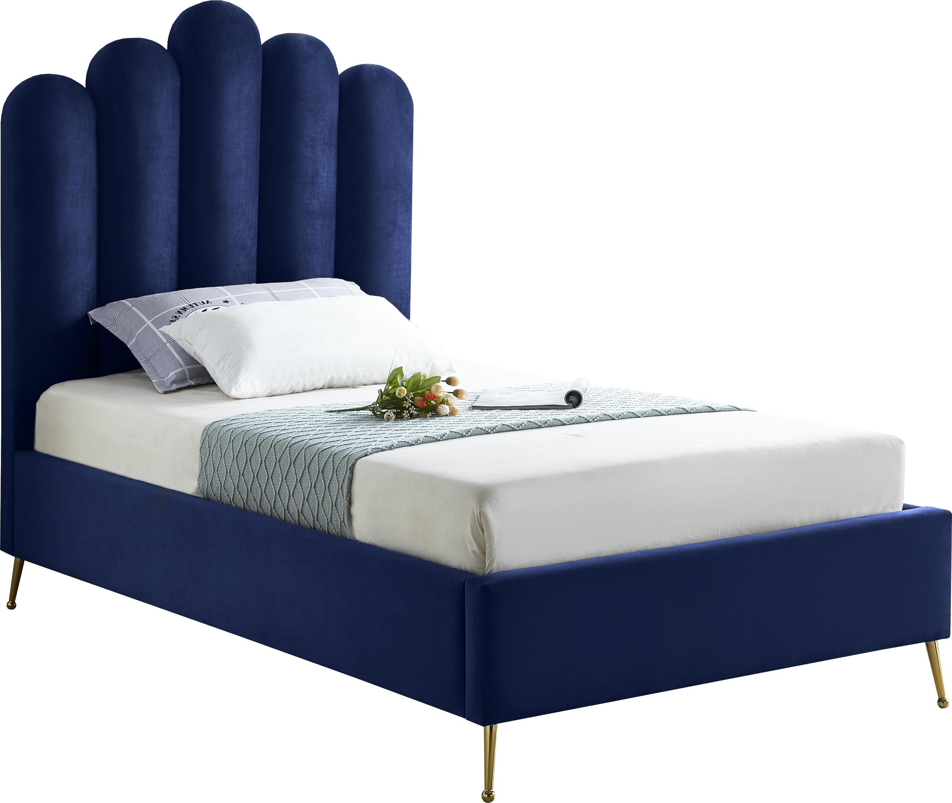 Lily Navy Velvet Twin Bed - Luxury Home Furniture (MI)