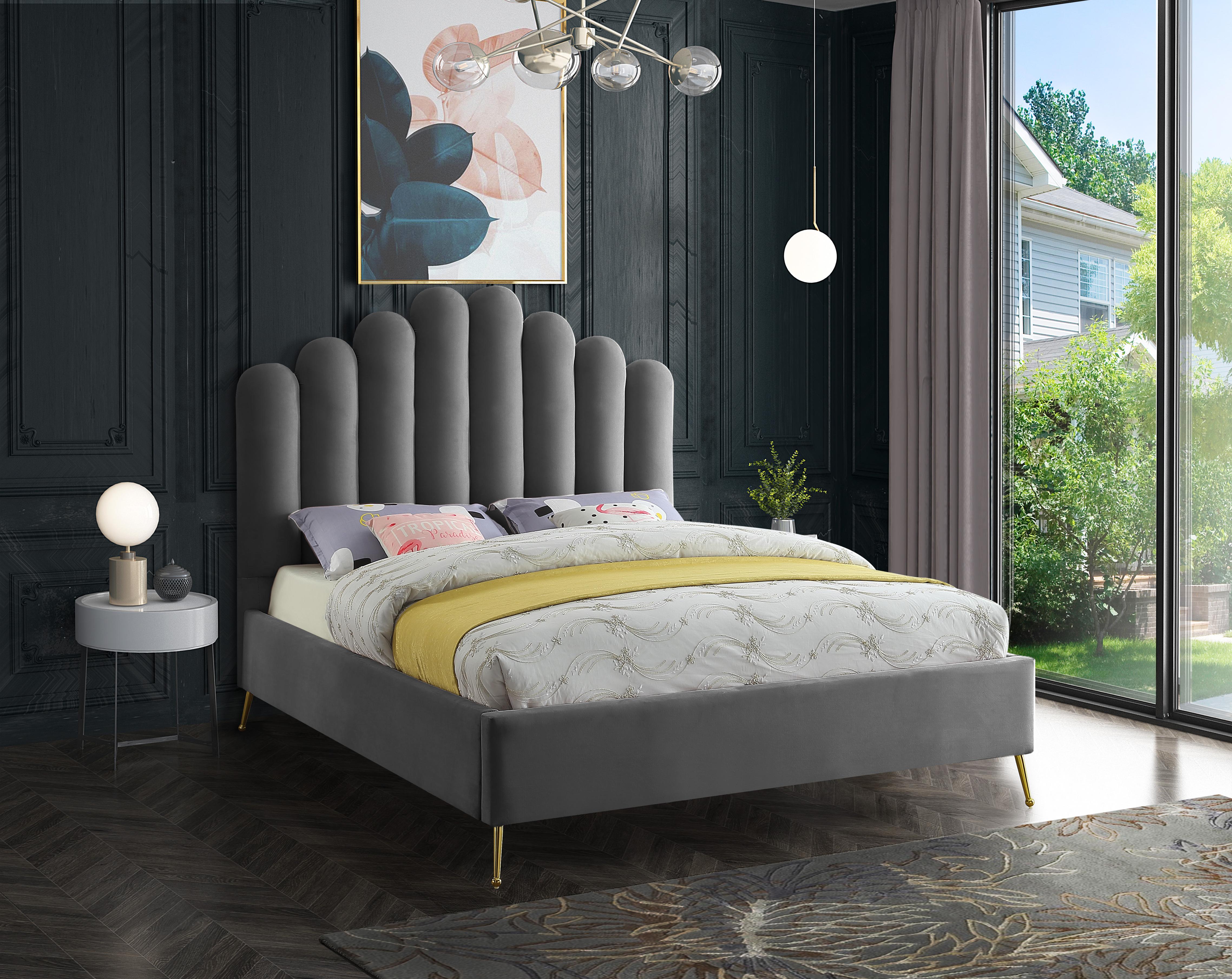 Lily Grey Velvet Queen Bed - Luxury Home Furniture (MI)