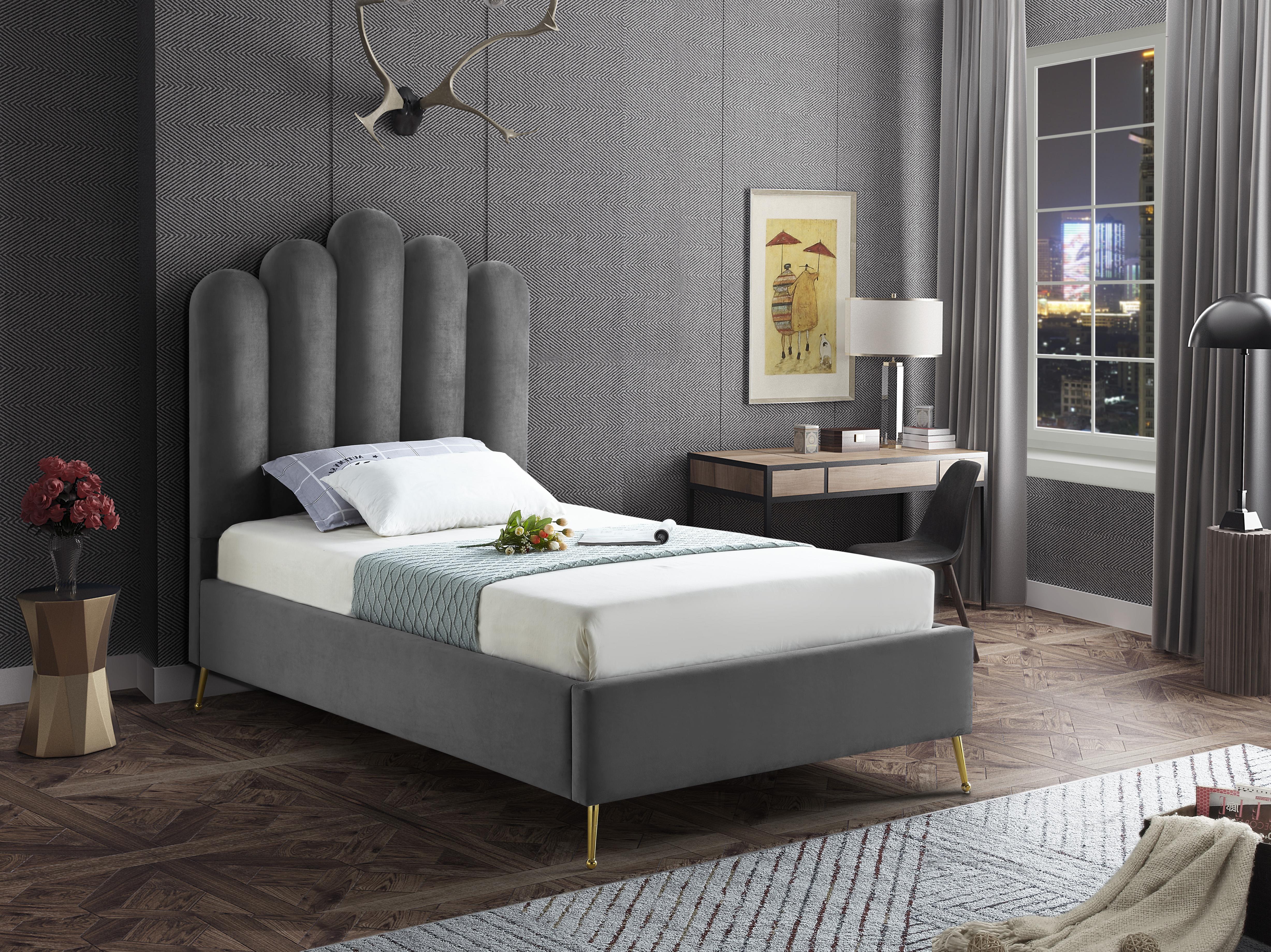 Lily Grey Velvet Twin Bed - Luxury Home Furniture (MI)