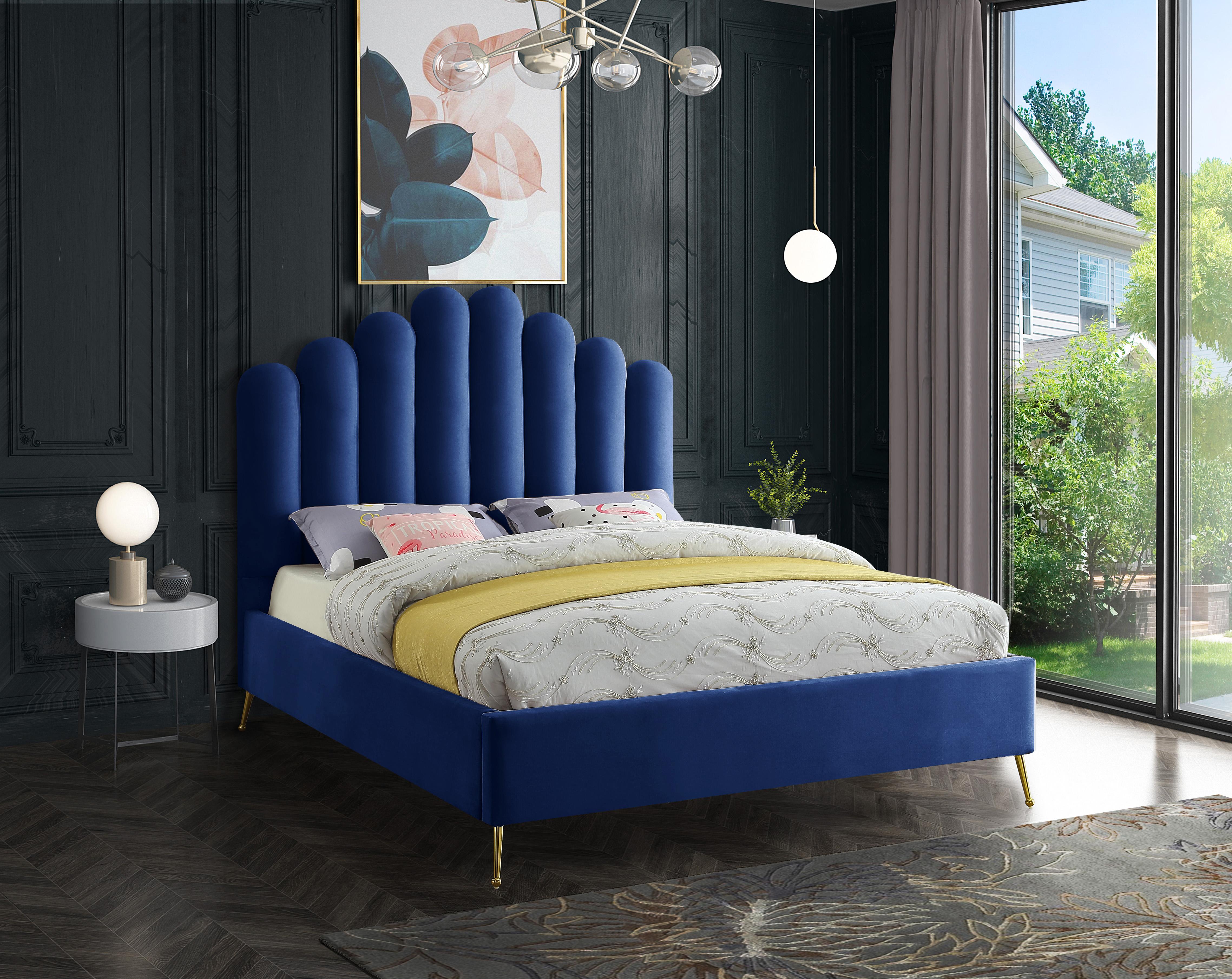 Lily Navy Velvet King Bed - Luxury Home Furniture (MI)