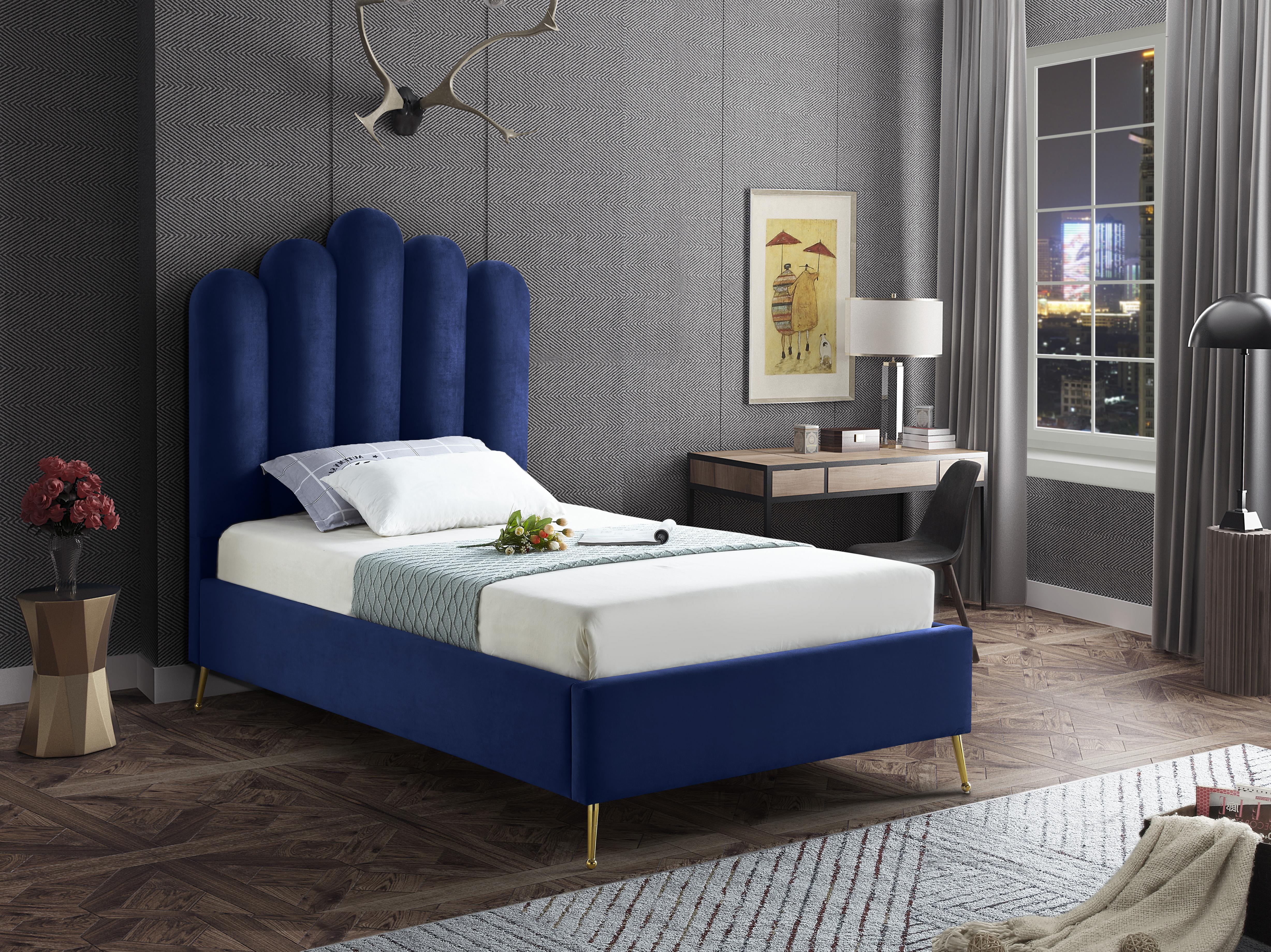 Lily Navy Velvet Twin Bed - Luxury Home Furniture (MI)