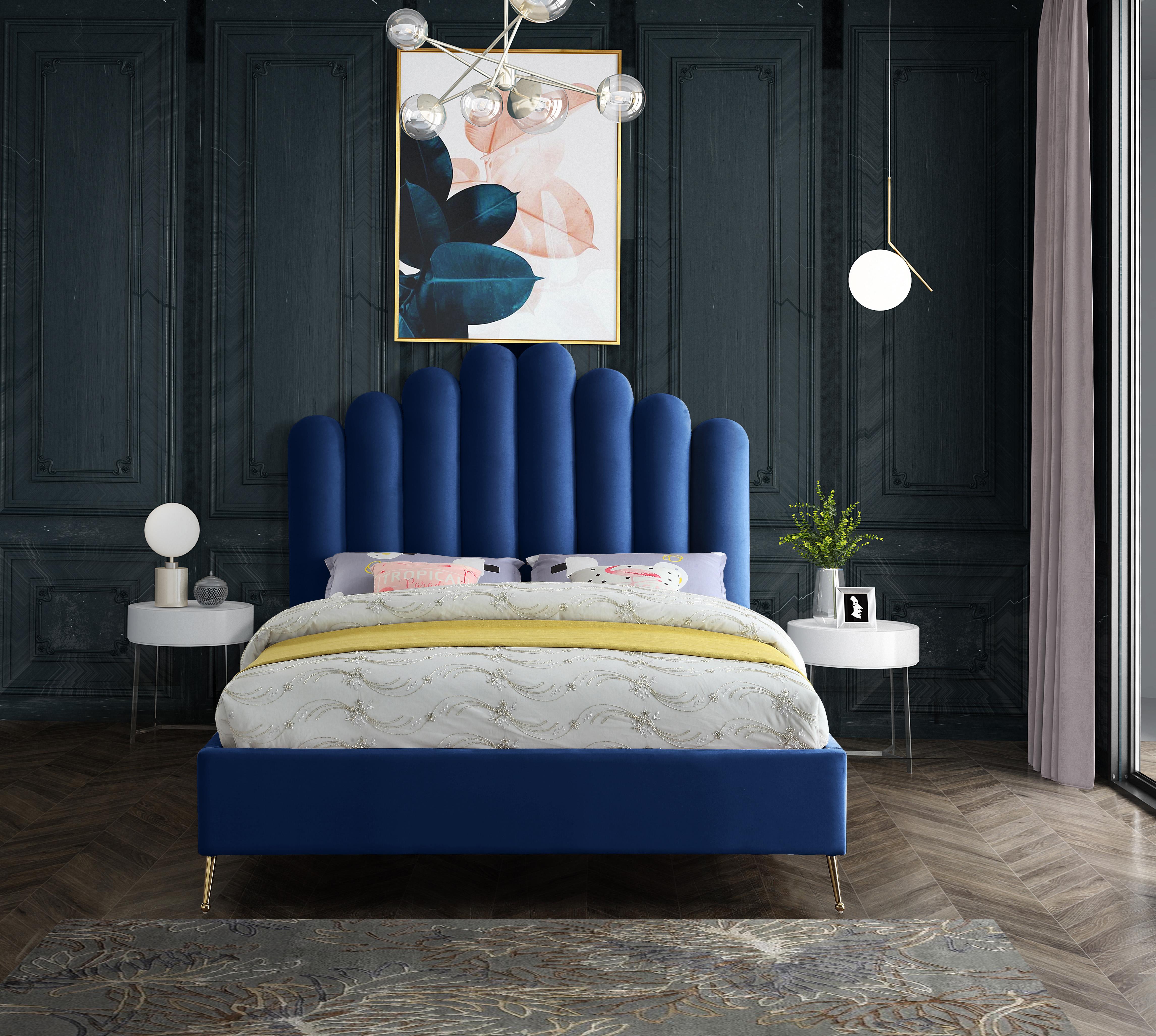 Lily Navy Velvet King Bed - Luxury Home Furniture (MI)
