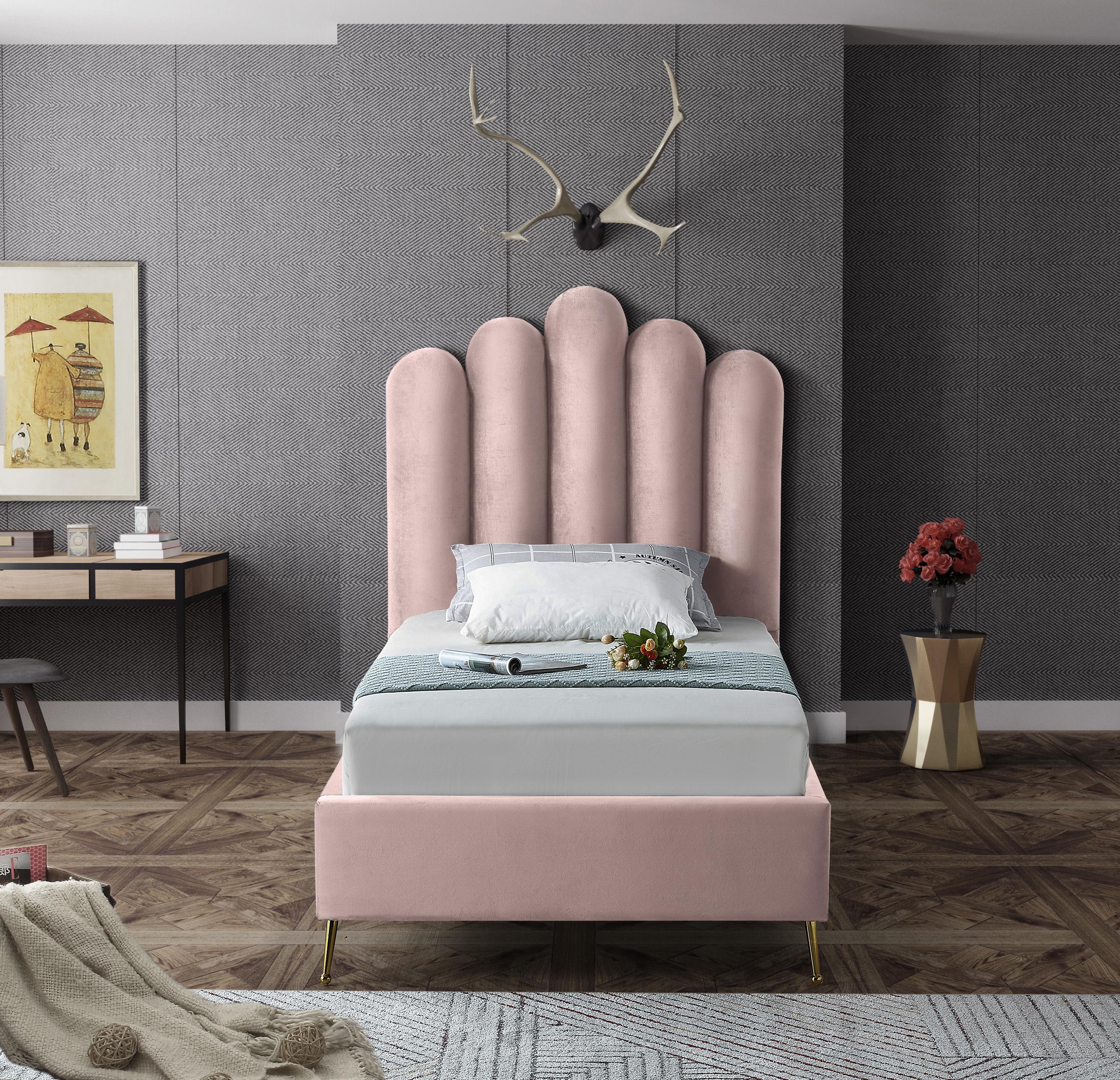 Lily Pink Velvet Twin Bed - Luxury Home Furniture (MI)