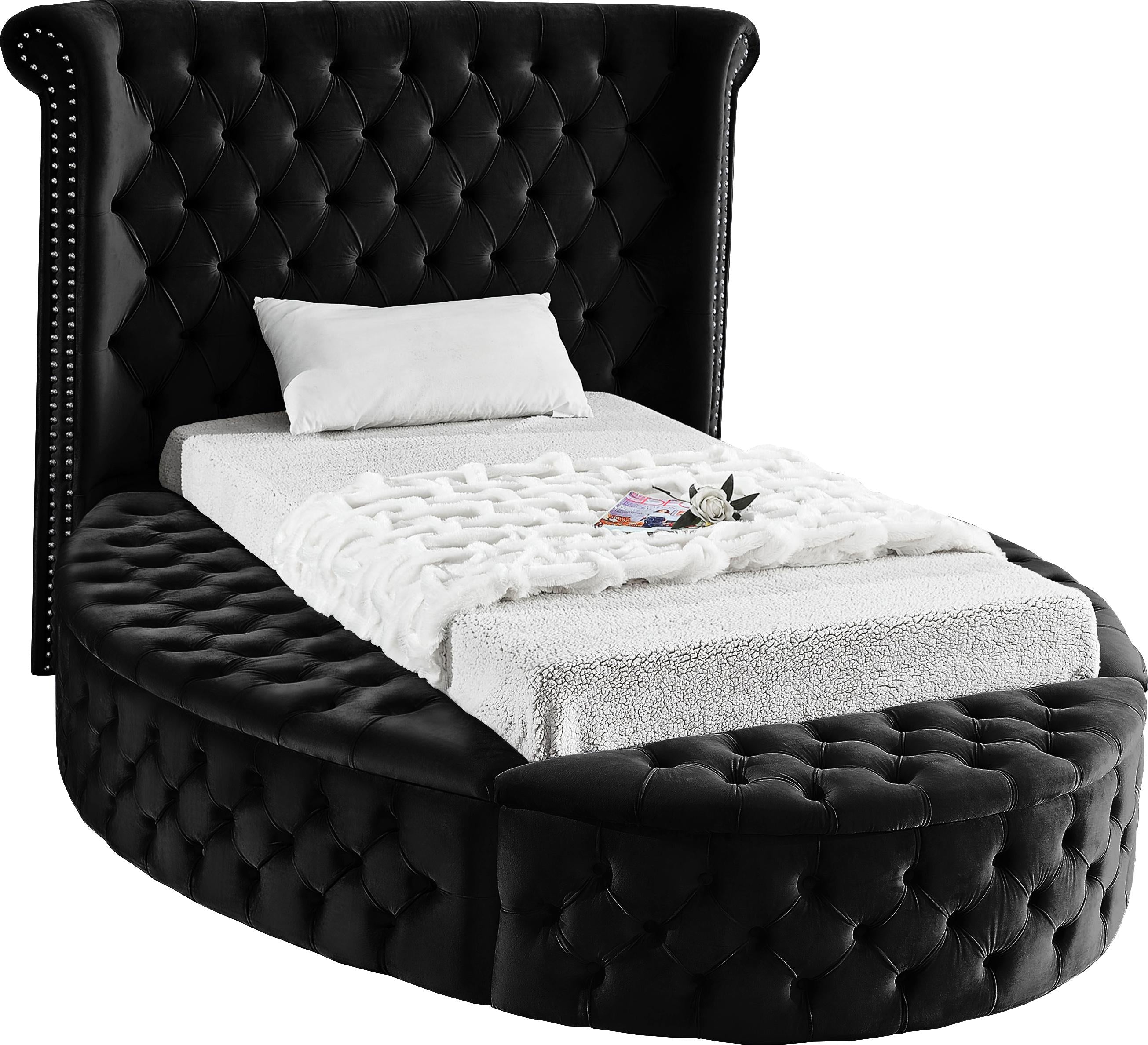 Luxus Black Velvet Twin Bed (3 Boxes) - Luxury Home Furniture (MI)