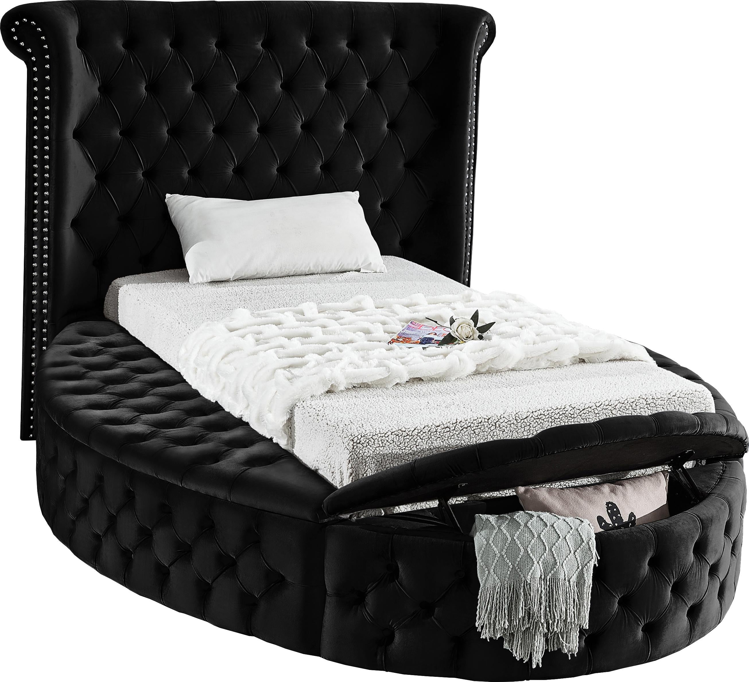 Luxus Black Velvet Twin Bed (3 Boxes) - Luxury Home Furniture (MI)