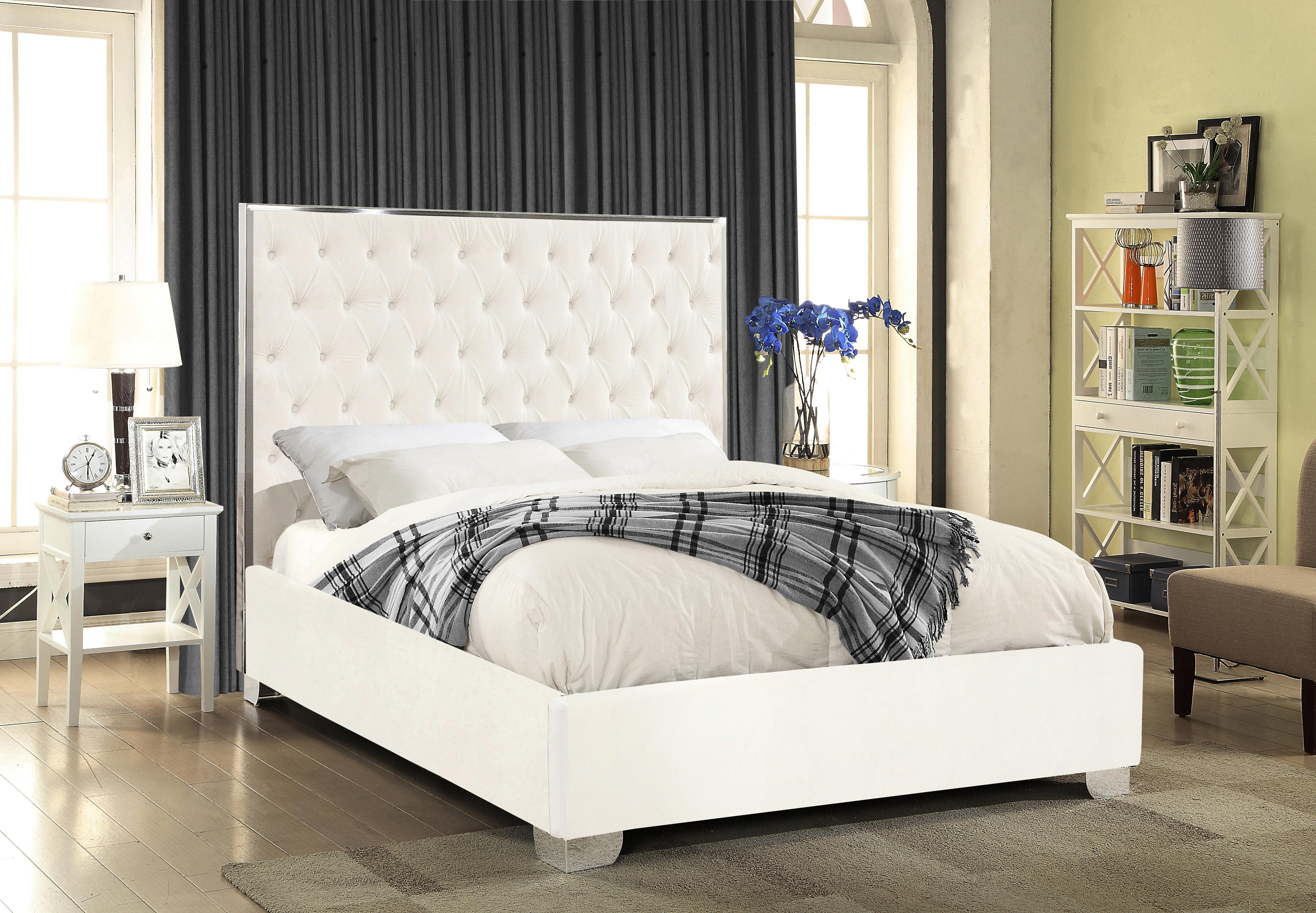 Lexi White Velvet Full Bed - Luxury Home Furniture (MI)