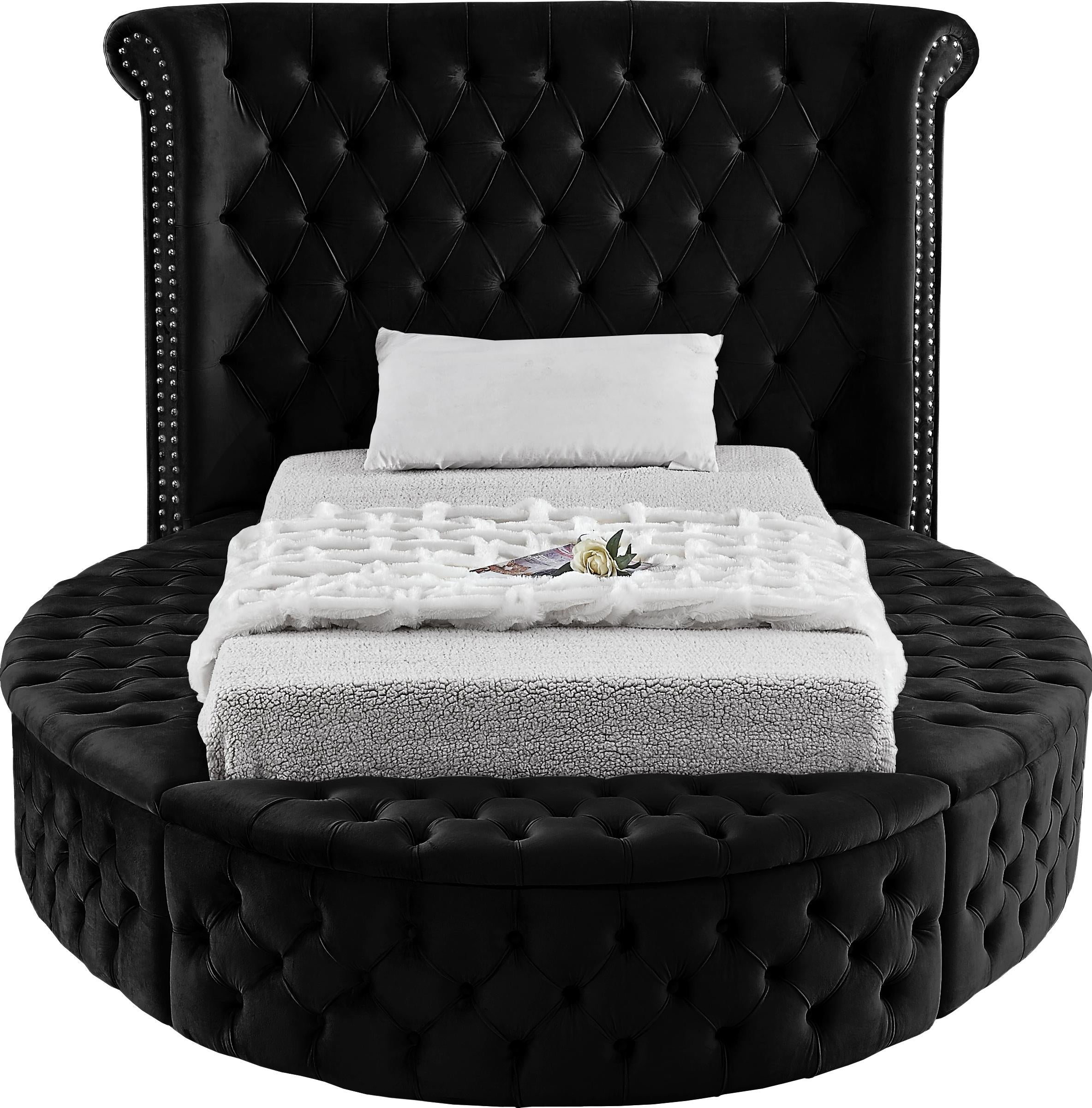 Luxus Black Velvet Twin Bed (3 Boxes) - Luxury Home Furniture (MI)