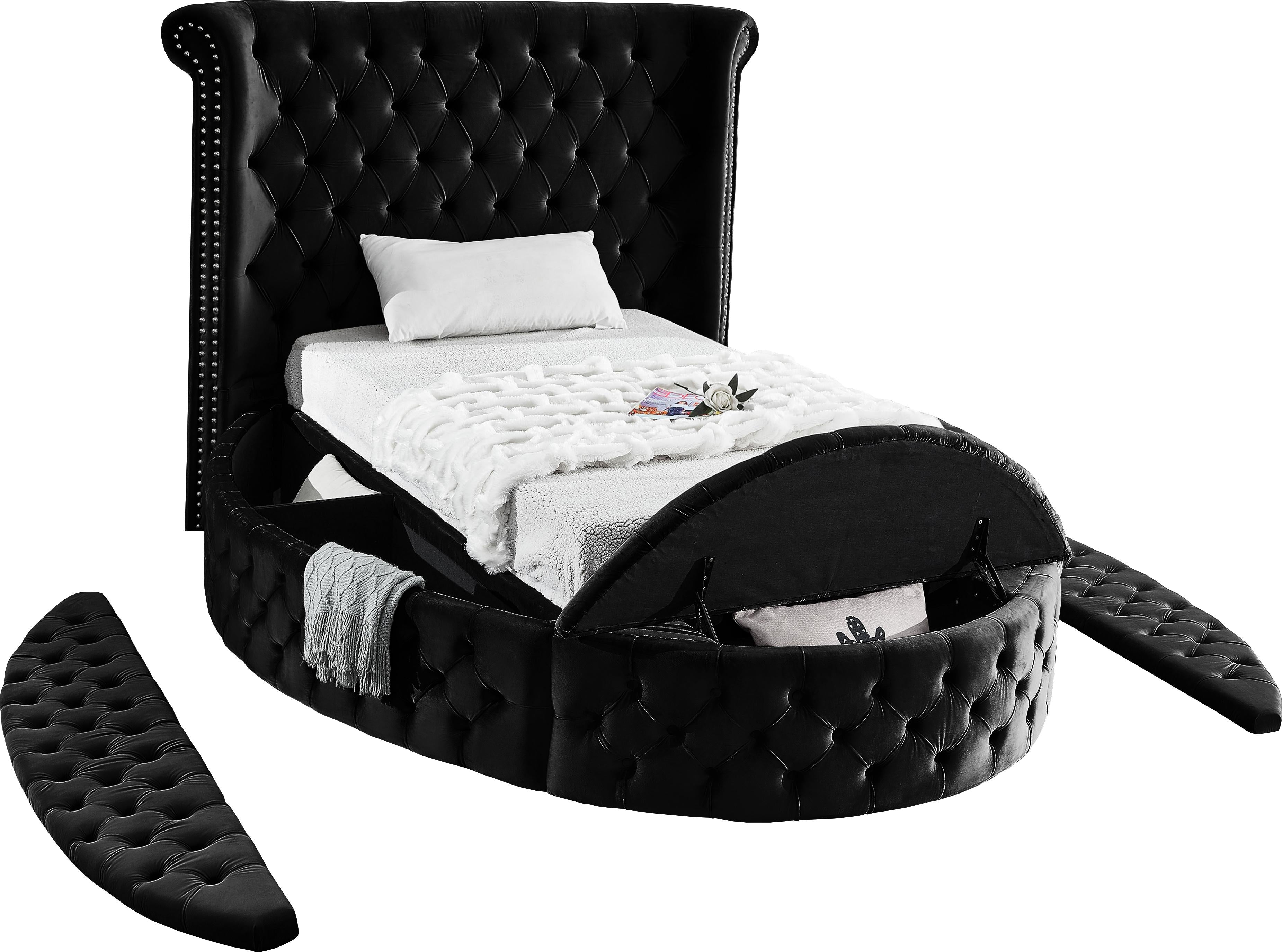 Luxus Black Velvet Twin Bed (3 Boxes) - Luxury Home Furniture (MI)