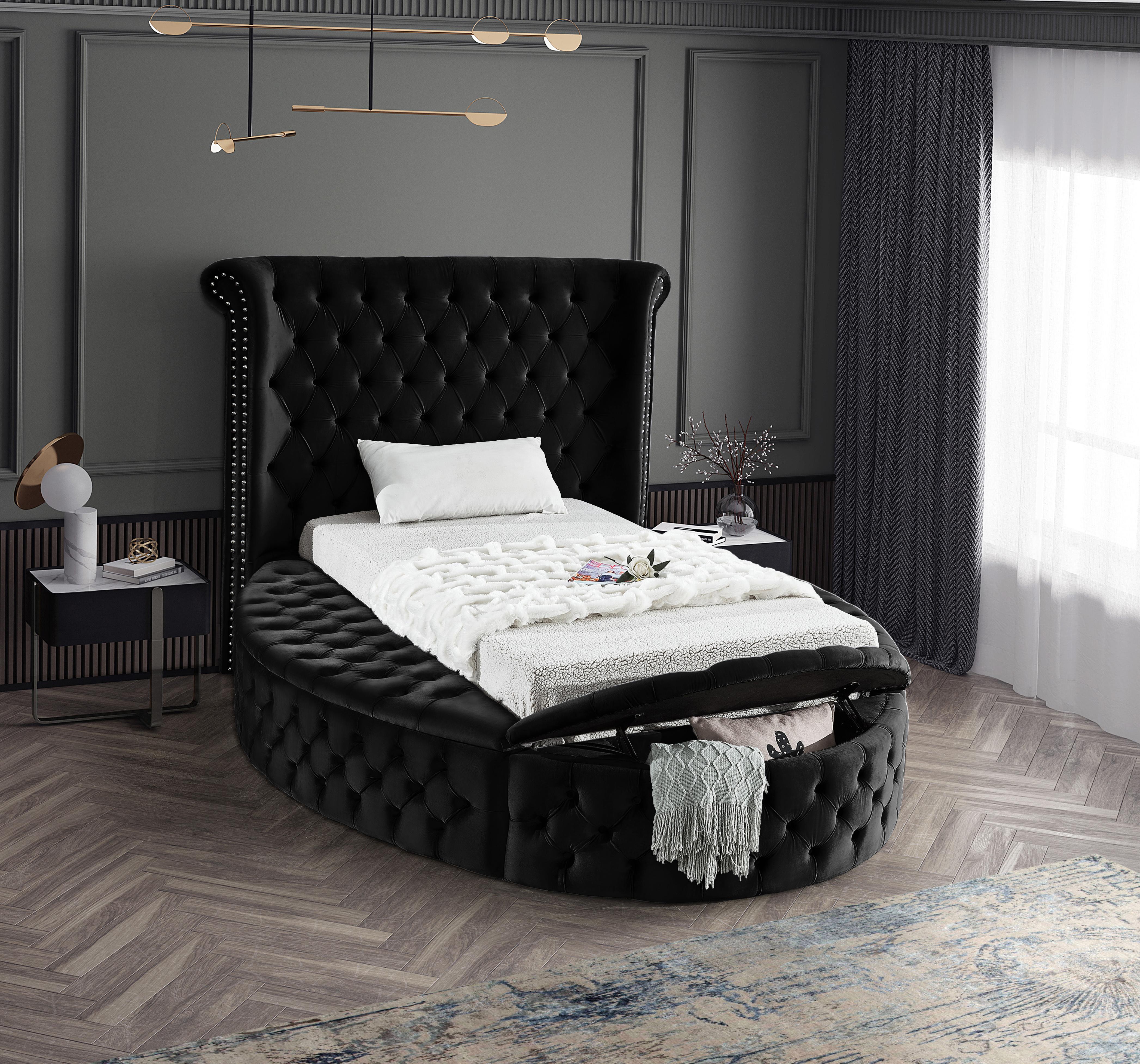 Luxus Black Velvet Twin Bed (3 Boxes) - Luxury Home Furniture (MI)