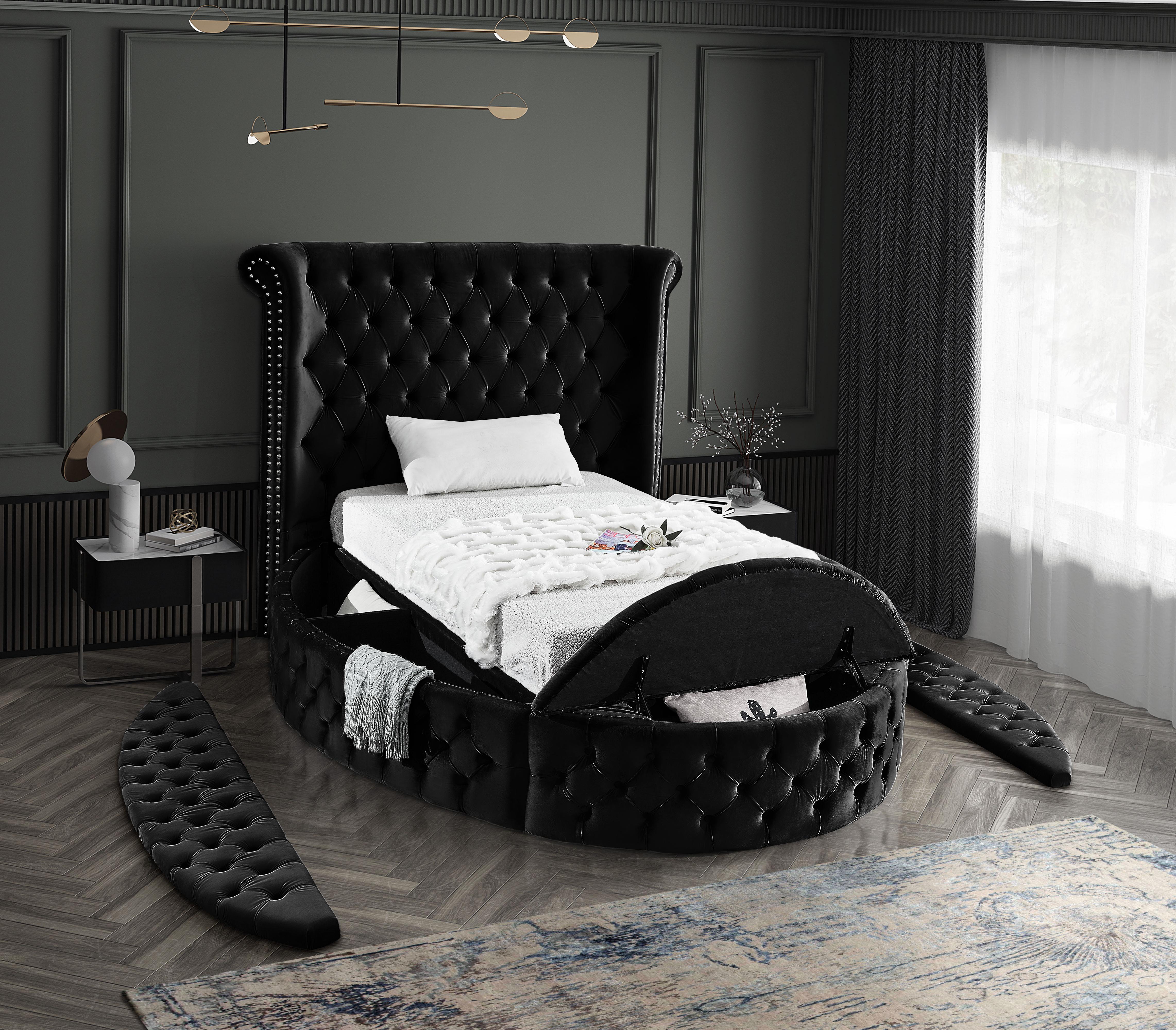 Luxus Black Velvet Twin Bed (3 Boxes) - Luxury Home Furniture (MI)