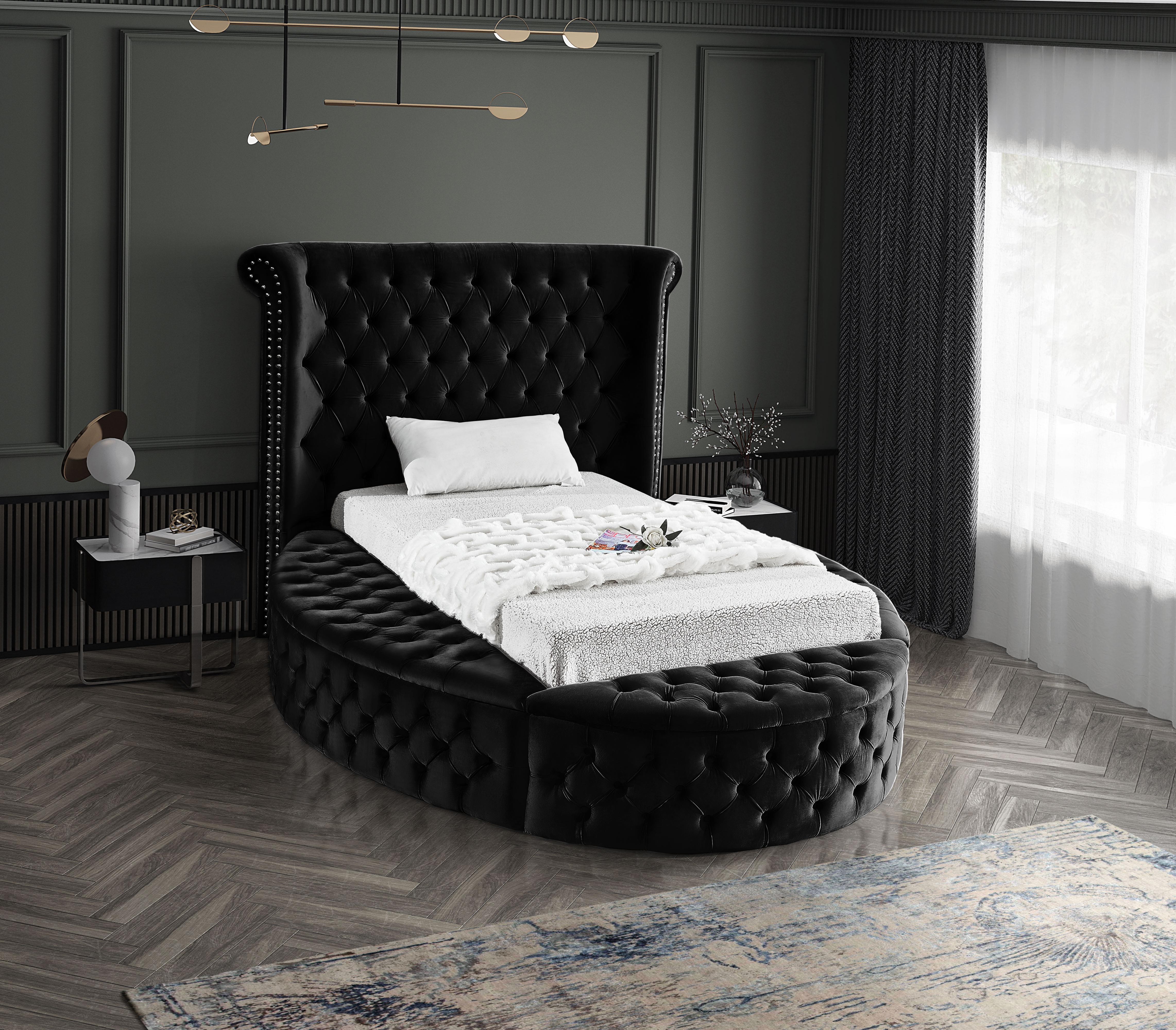 Luxus Black Velvet Twin Bed (3 Boxes) - Luxury Home Furniture (MI)