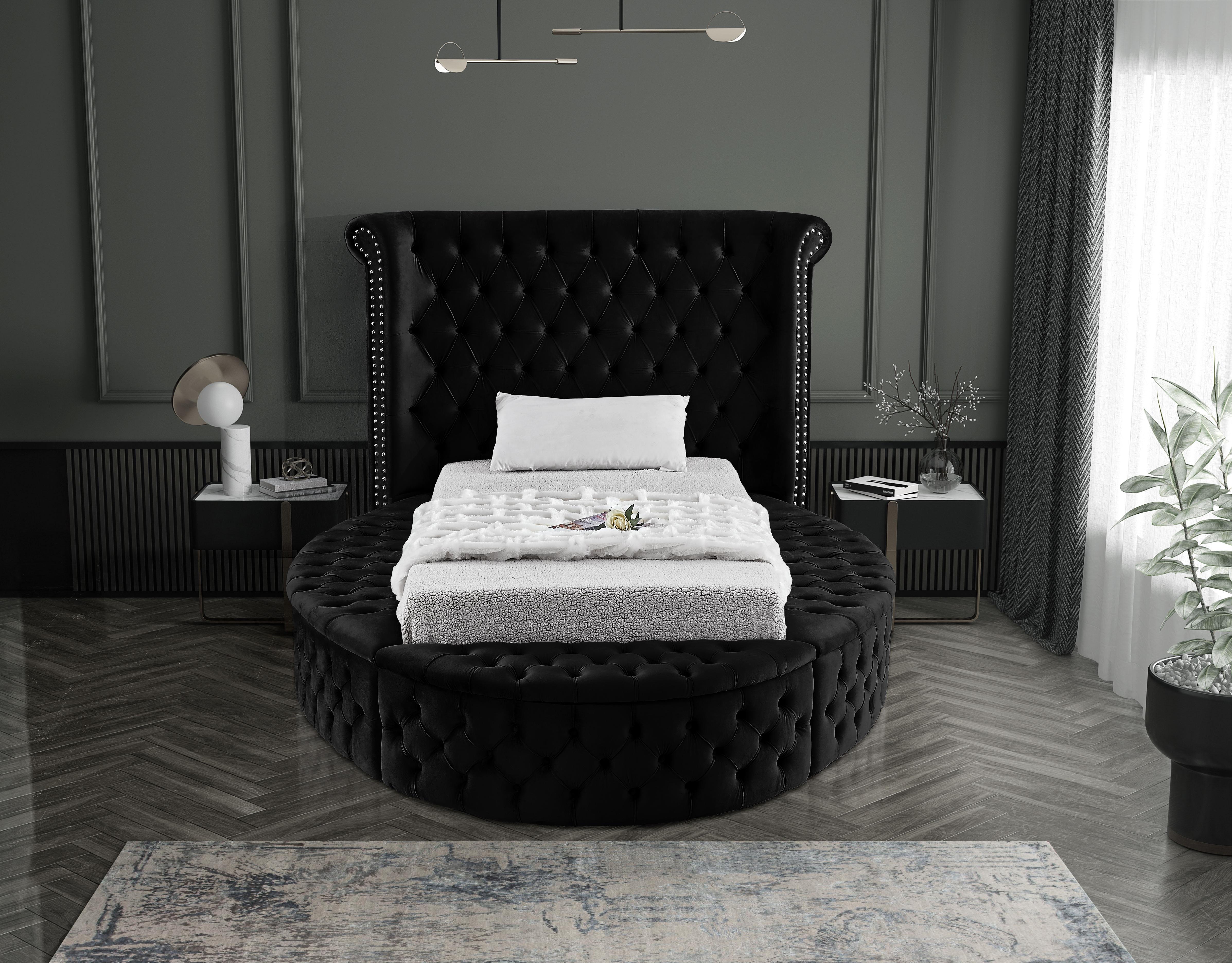 Luxus Black Velvet Twin Bed (3 Boxes) - Luxury Home Furniture (MI)