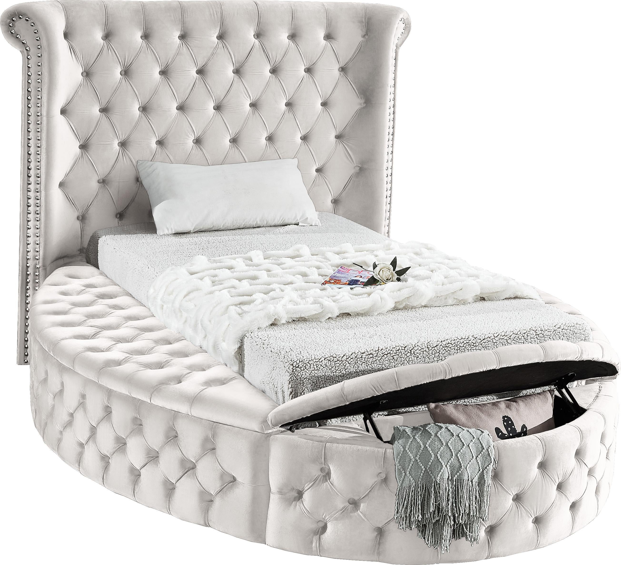 Luxus Cream Velvet Twin Bed (3 Boxes) - Luxury Home Furniture (MI)