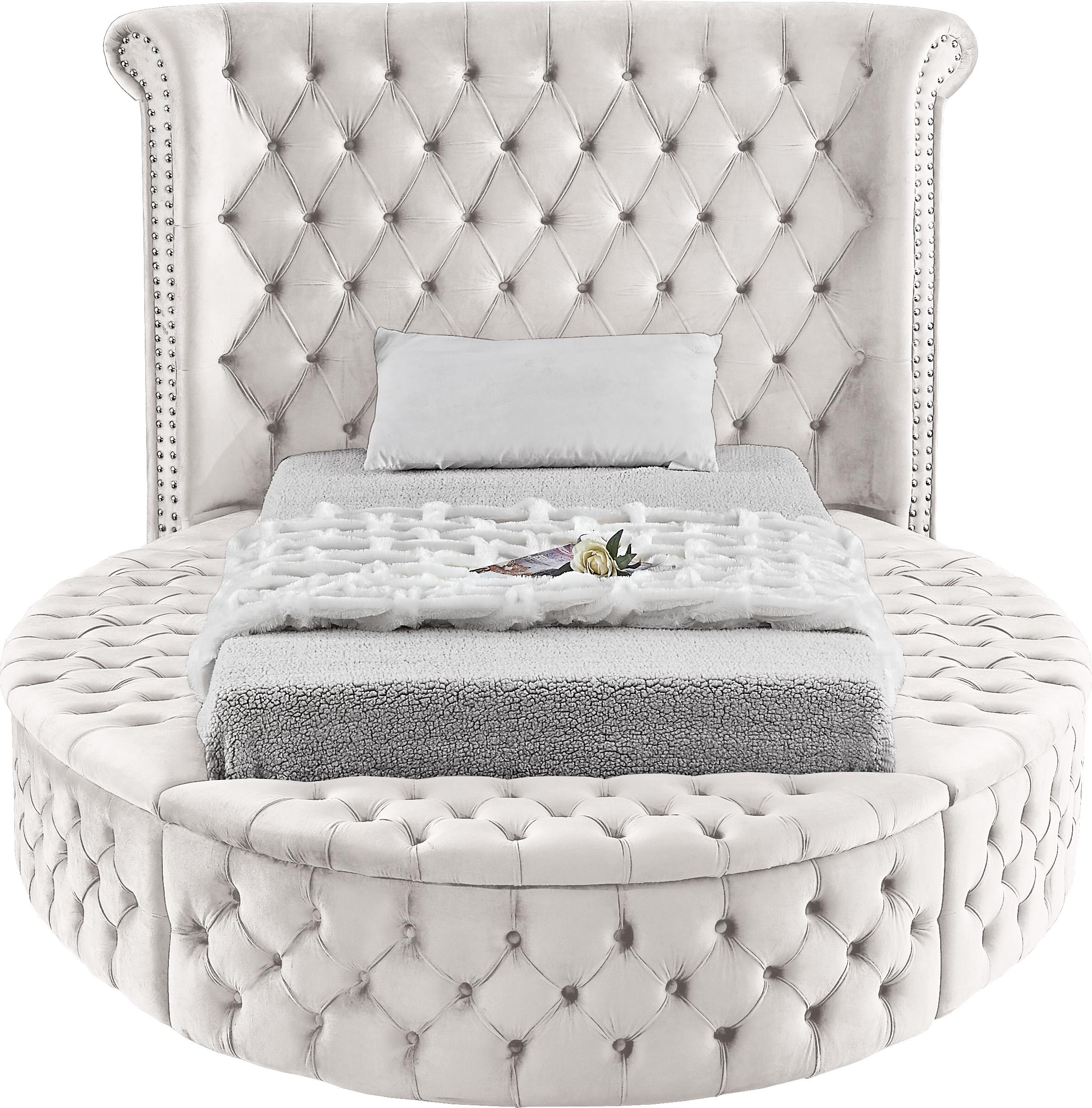 Luxus Cream Velvet Twin Bed (3 Boxes) - Luxury Home Furniture (MI)