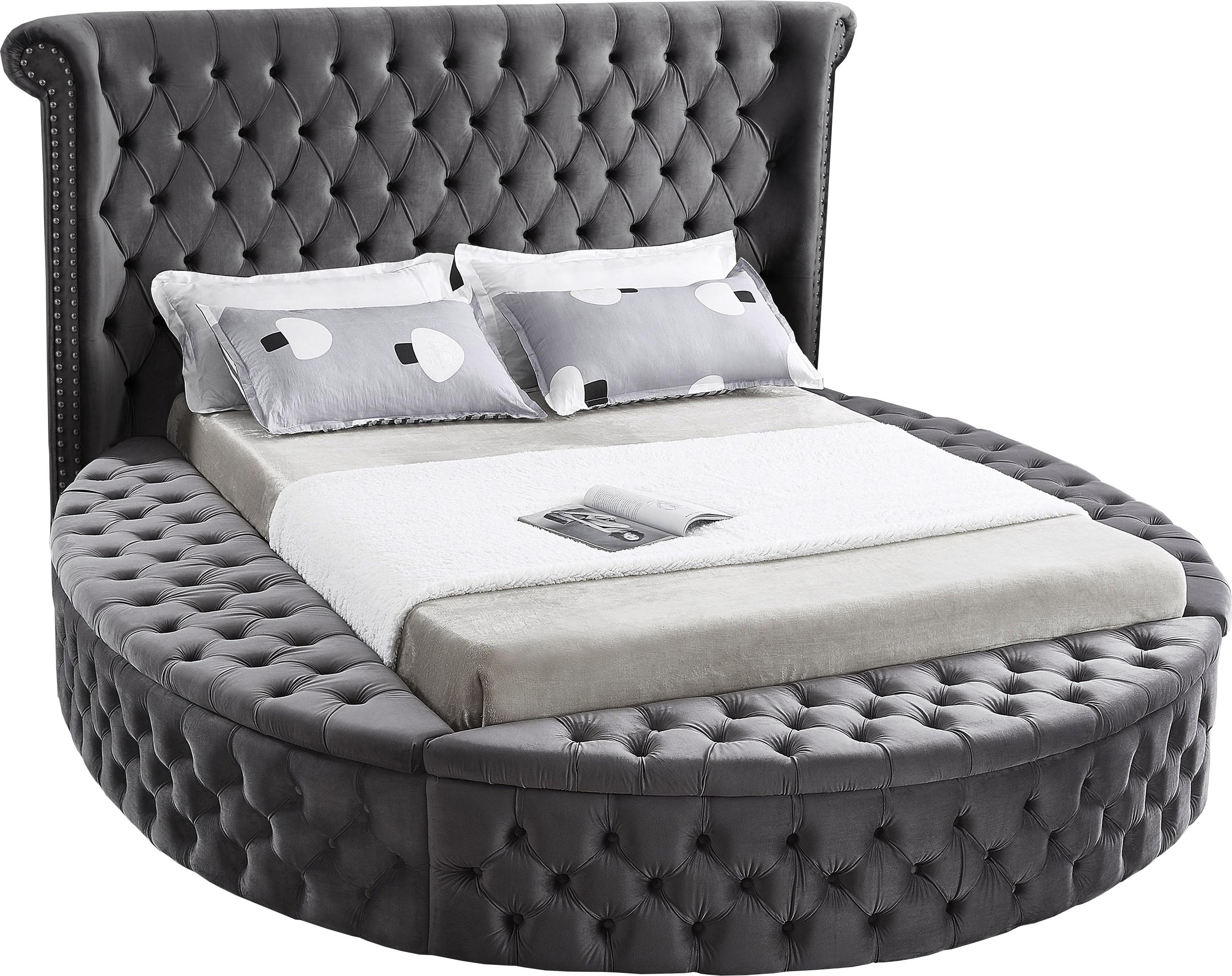 Luxus Grey Velvet Full Bed (3 Boxes) - Luxury Home Furniture (MI)