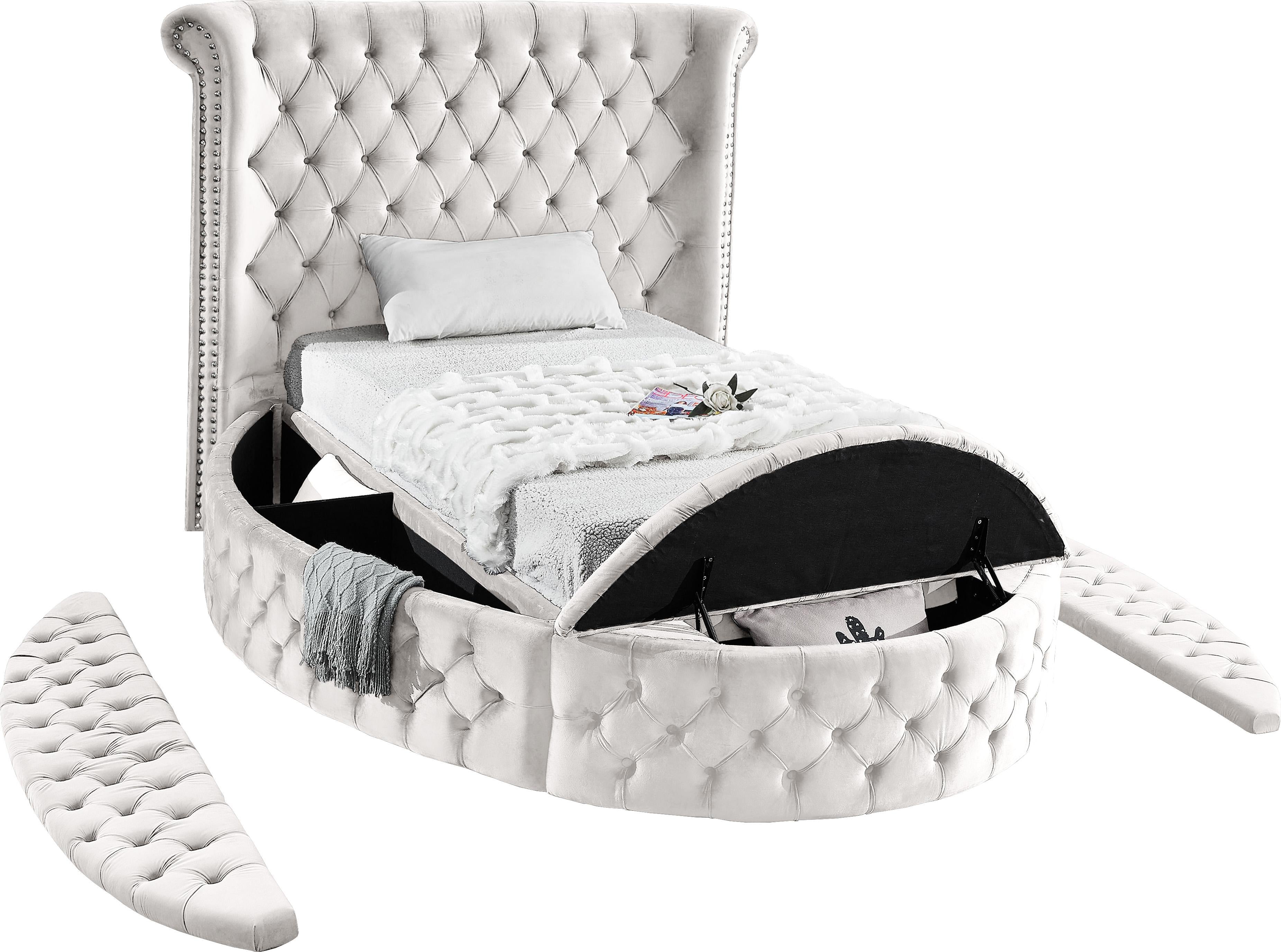 Luxus Cream Velvet Twin Bed (3 Boxes) - Luxury Home Furniture (MI)