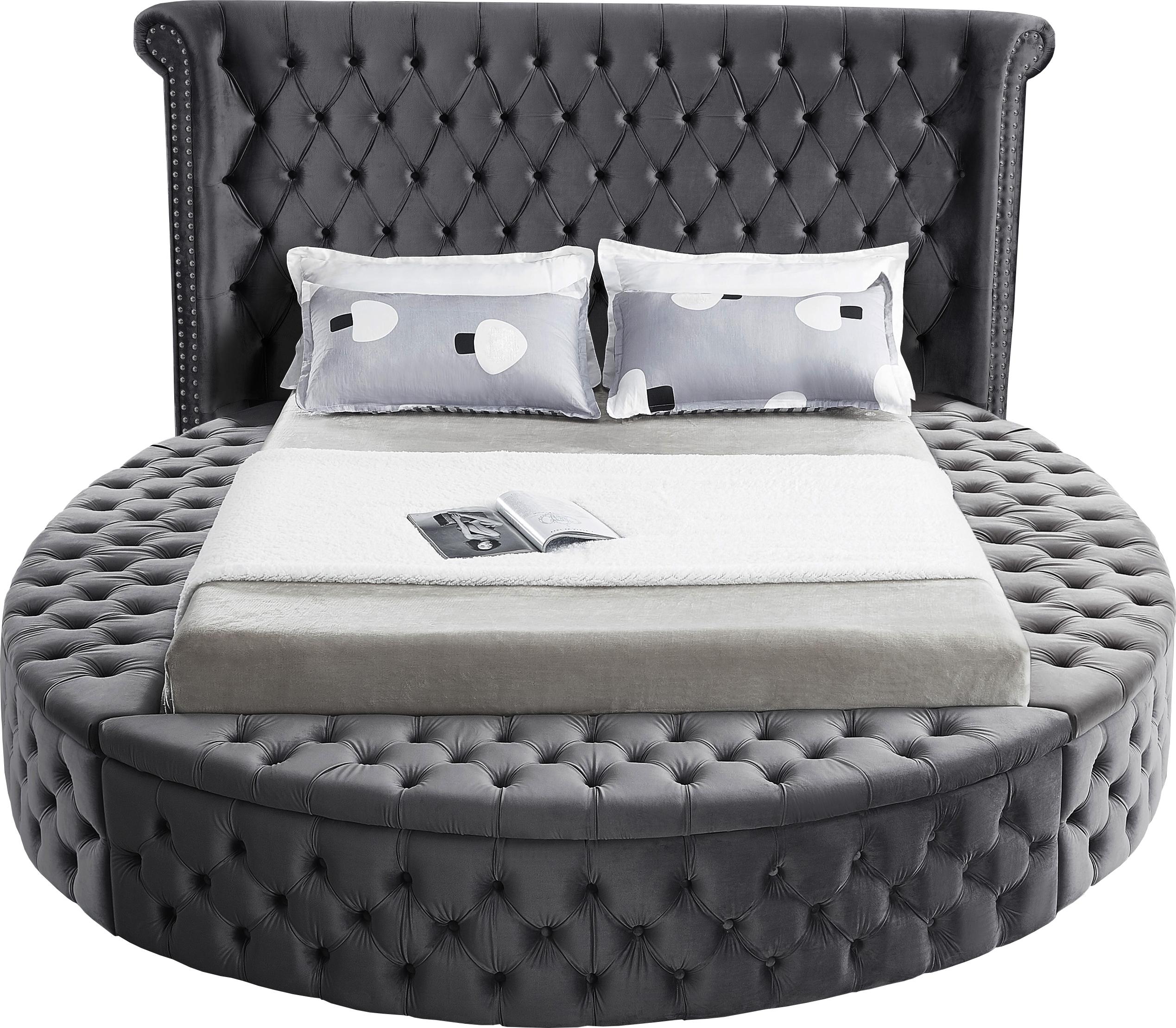 Luxus Grey Velvet Full Bed (3 Boxes) - Luxury Home Furniture (MI)