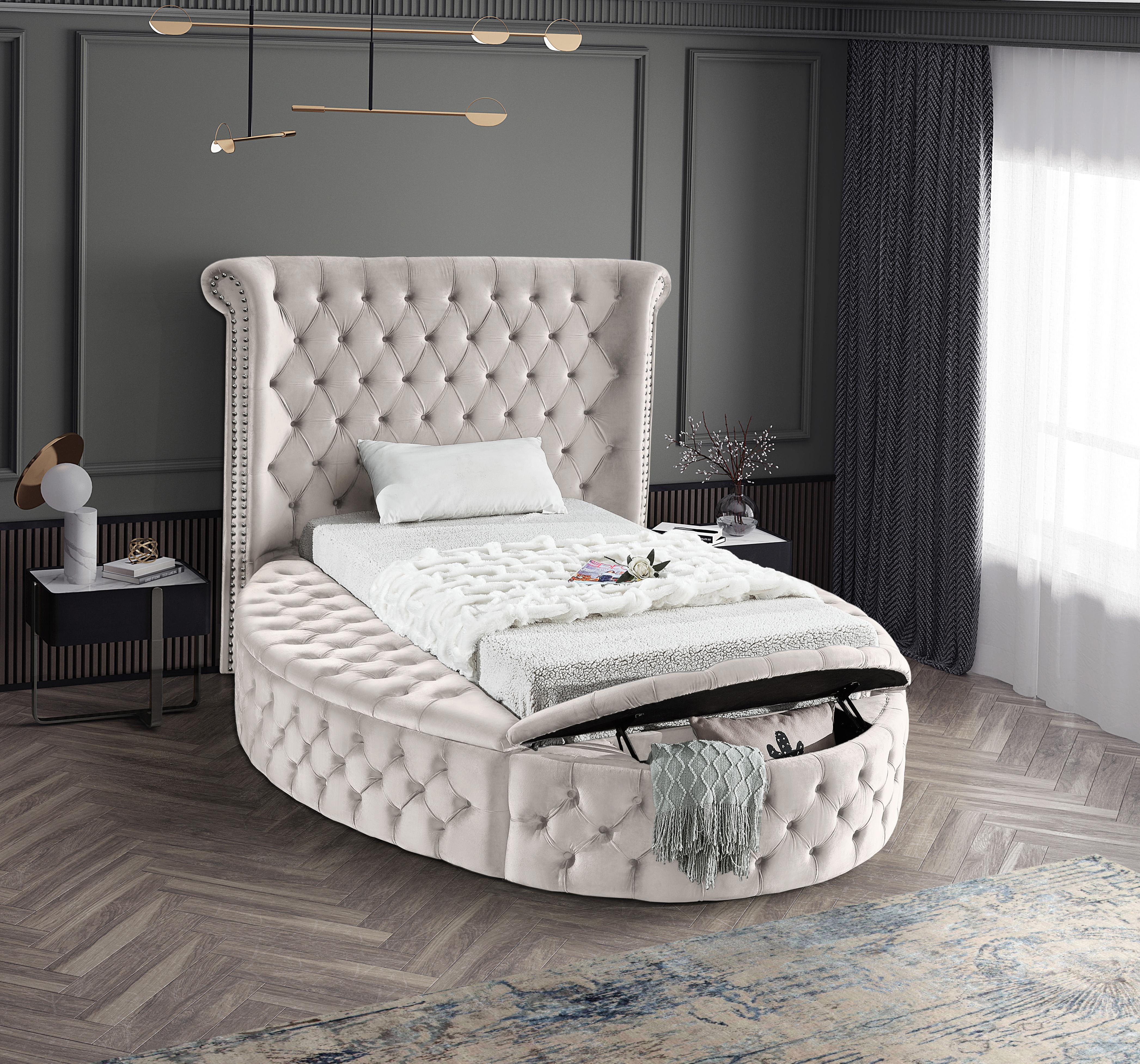 Luxus Cream Velvet Twin Bed (3 Boxes) - Luxury Home Furniture (MI)