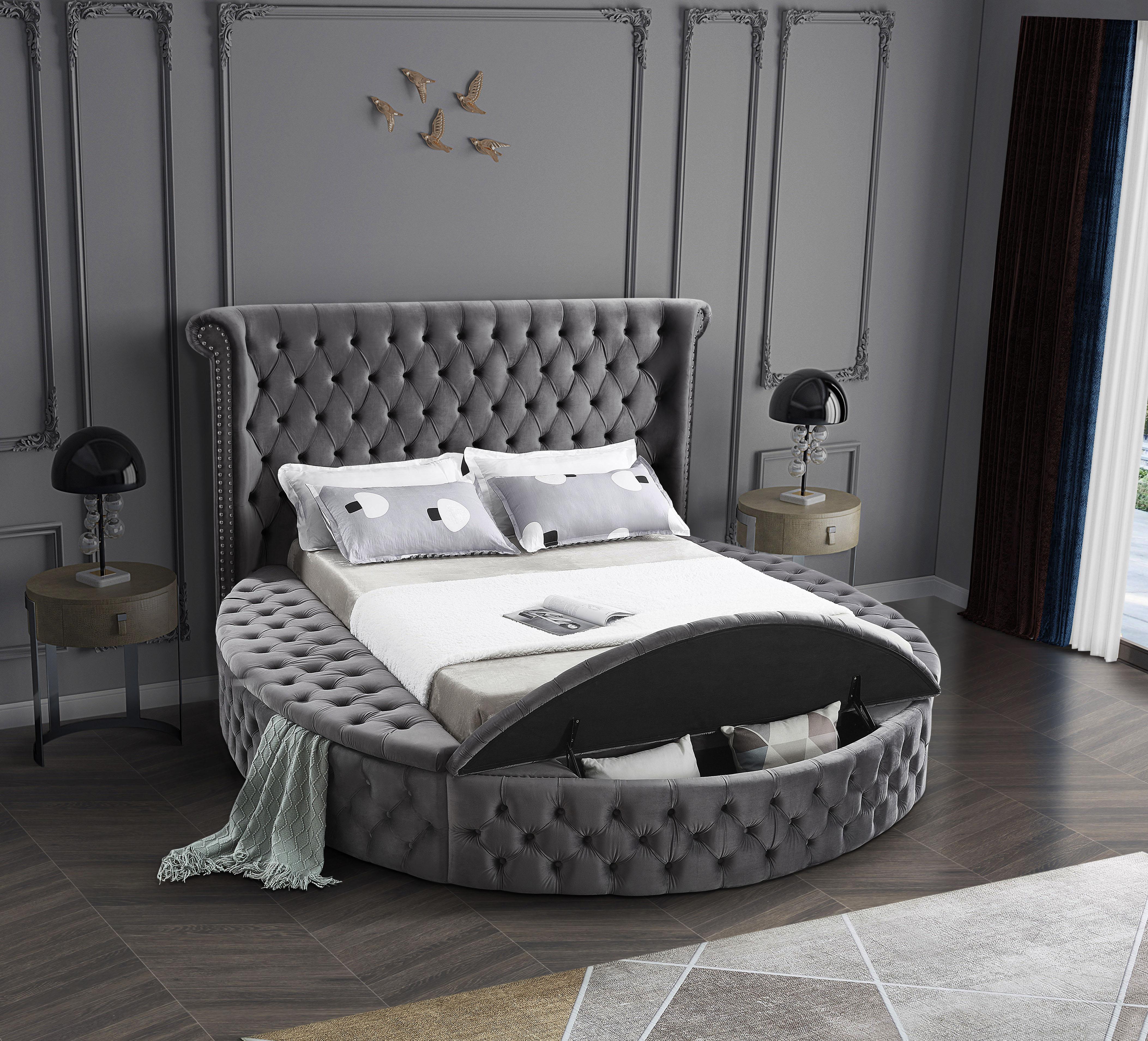 Luxus Grey Velvet Full Bed (3 Boxes) - Luxury Home Furniture (MI)