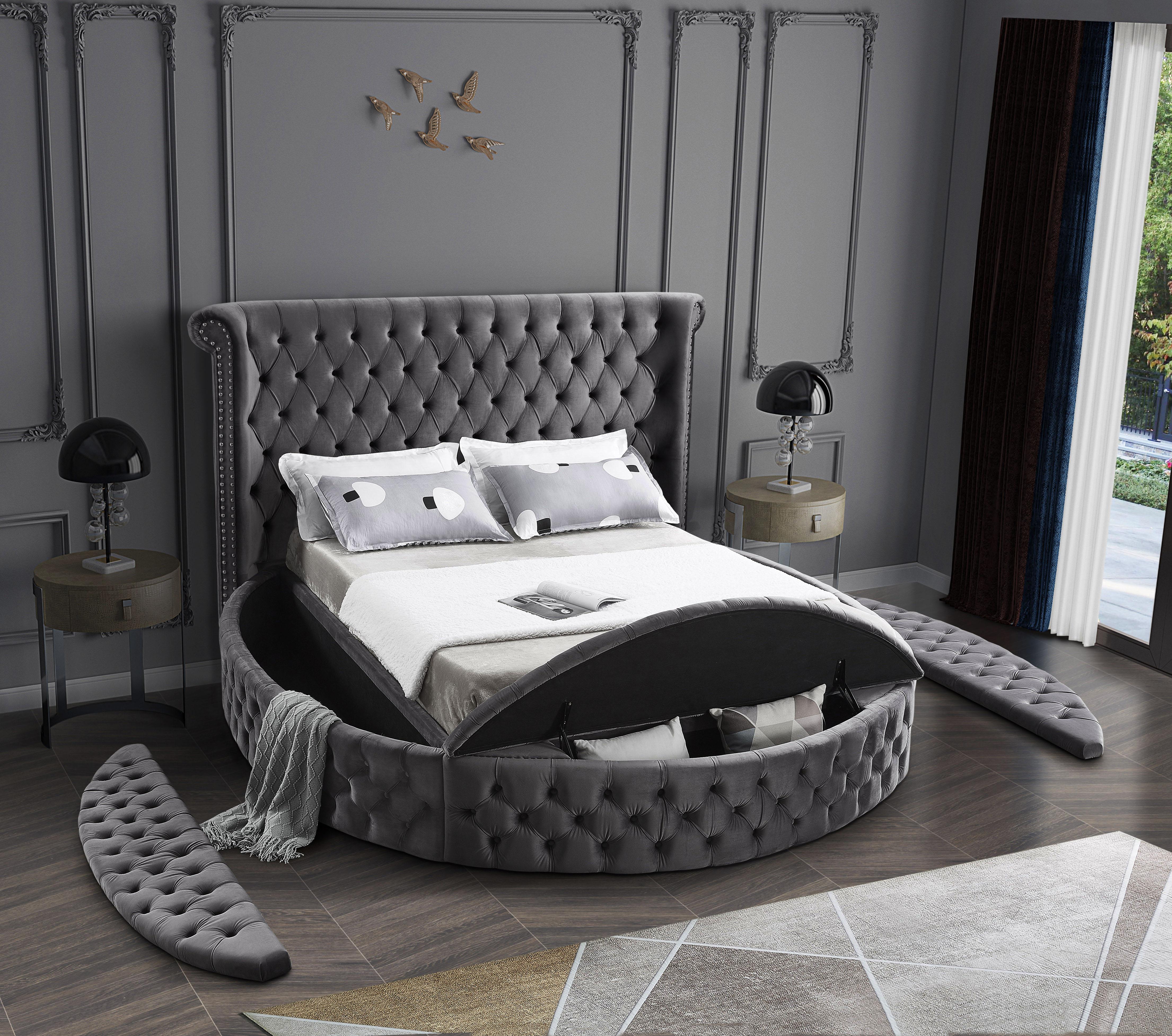 Luxus Grey Velvet Full Bed (3 Boxes) - Luxury Home Furniture (MI)