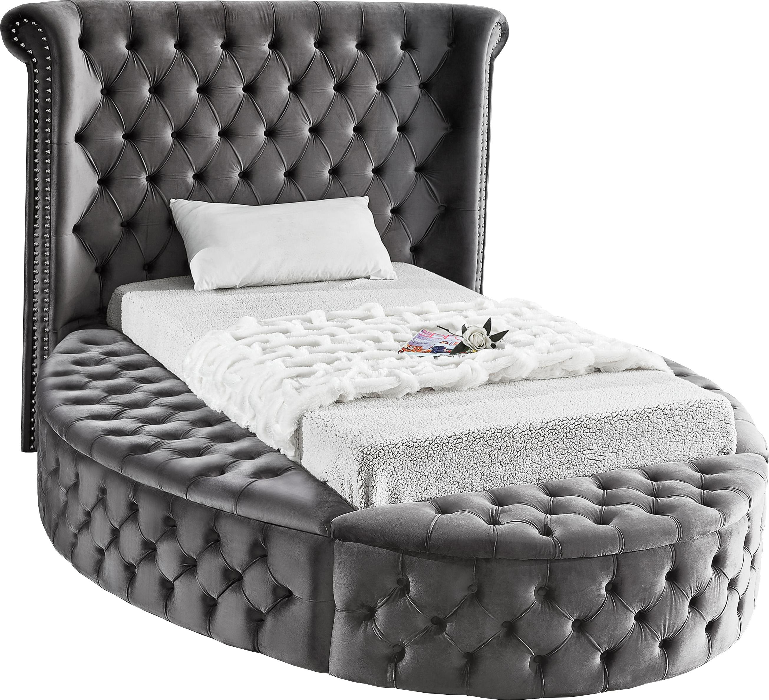 Luxus Grey Velvet Twin Bed (3 Boxes) - Luxury Home Furniture (MI)