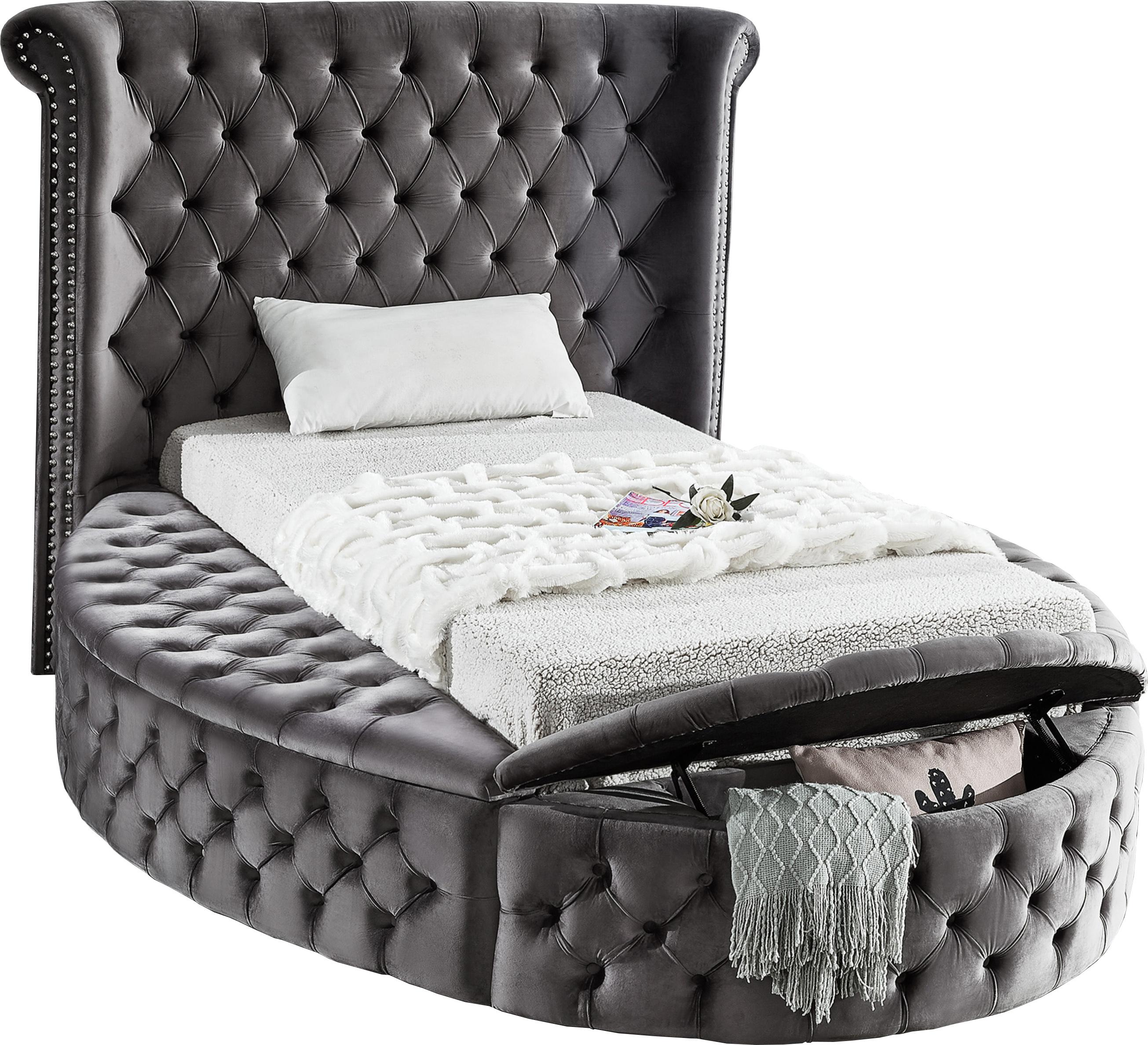 Luxus Grey Velvet Twin Bed (3 Boxes) - Luxury Home Furniture (MI)