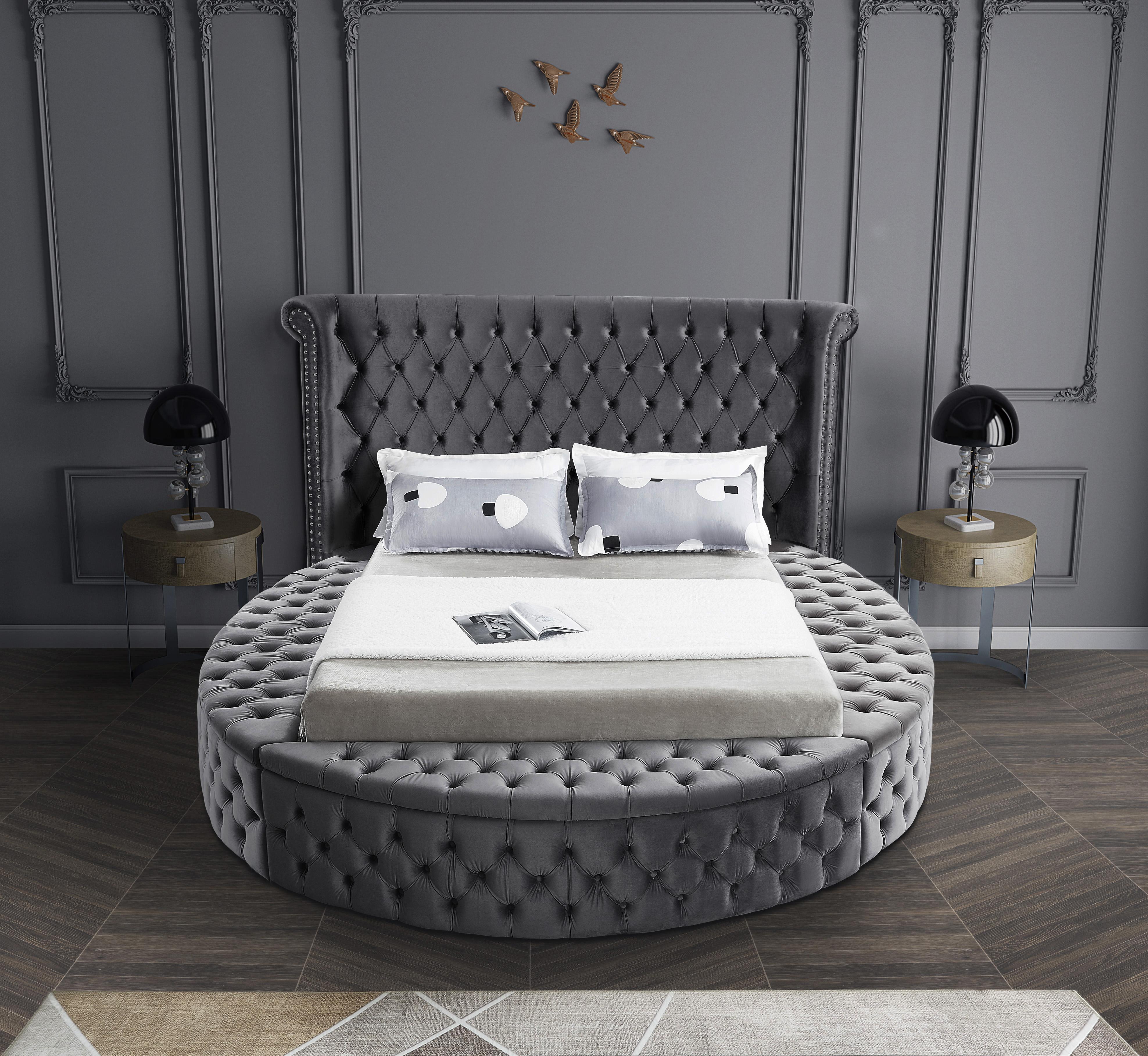 Luxus Grey Velvet Full Bed (3 Boxes) - Luxury Home Furniture (MI)
