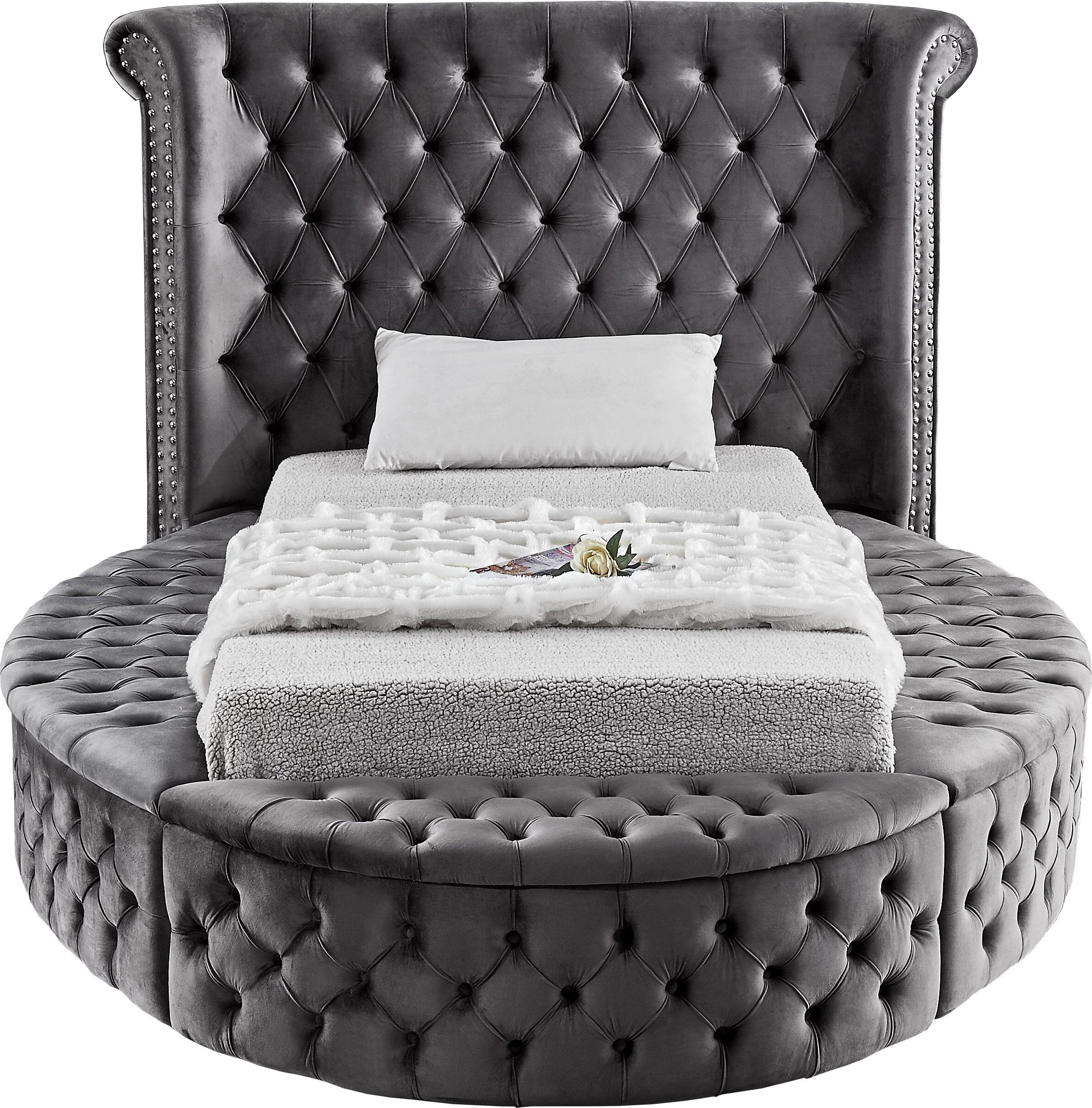 Luxus Grey Velvet Twin Bed (3 Boxes) - Luxury Home Furniture (MI)