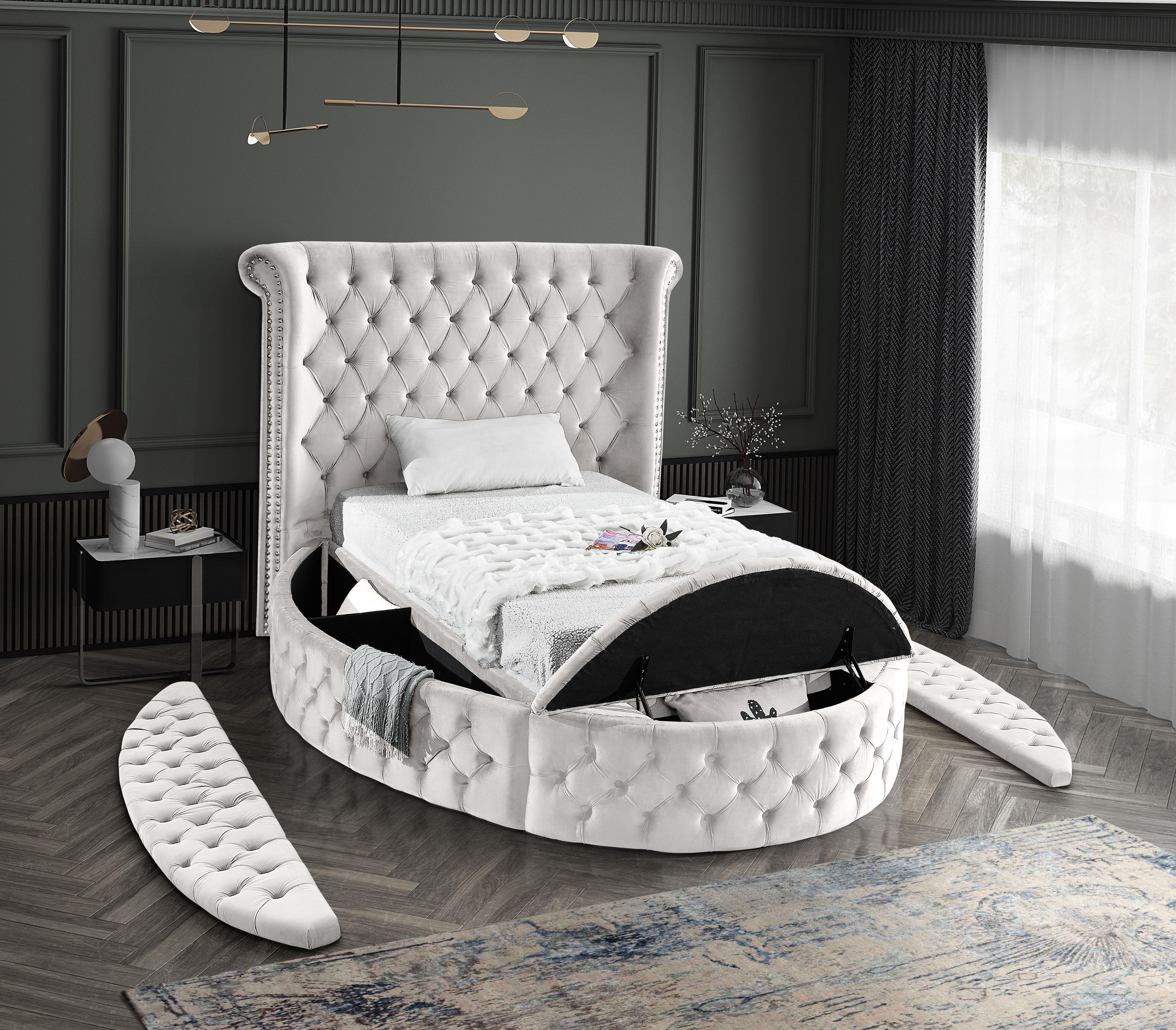 Luxus Cream Velvet Twin Bed (3 Boxes) - Luxury Home Furniture (MI)