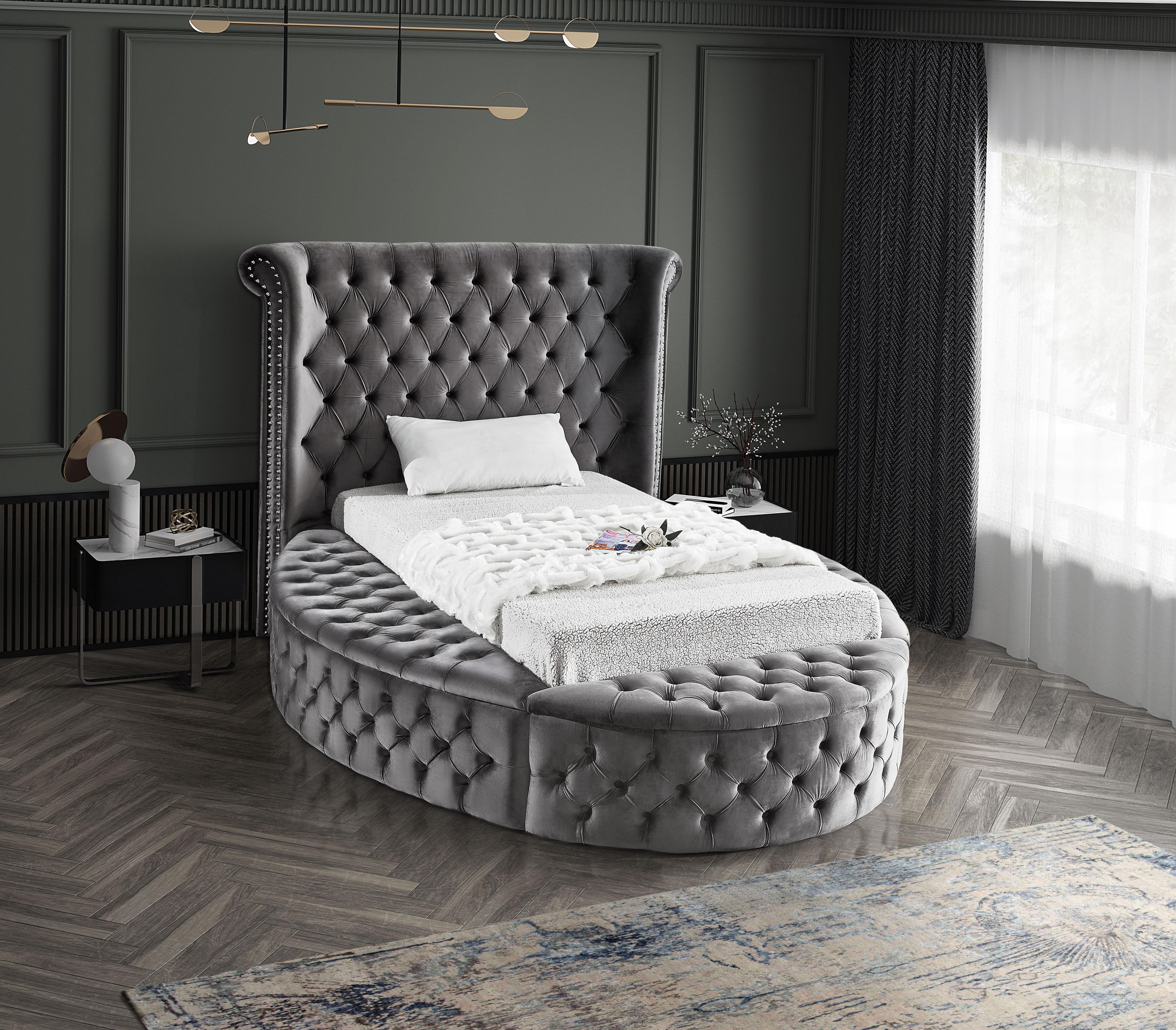 Luxus Grey Velvet Twin Bed (3 Boxes) - Luxury Home Furniture (MI)