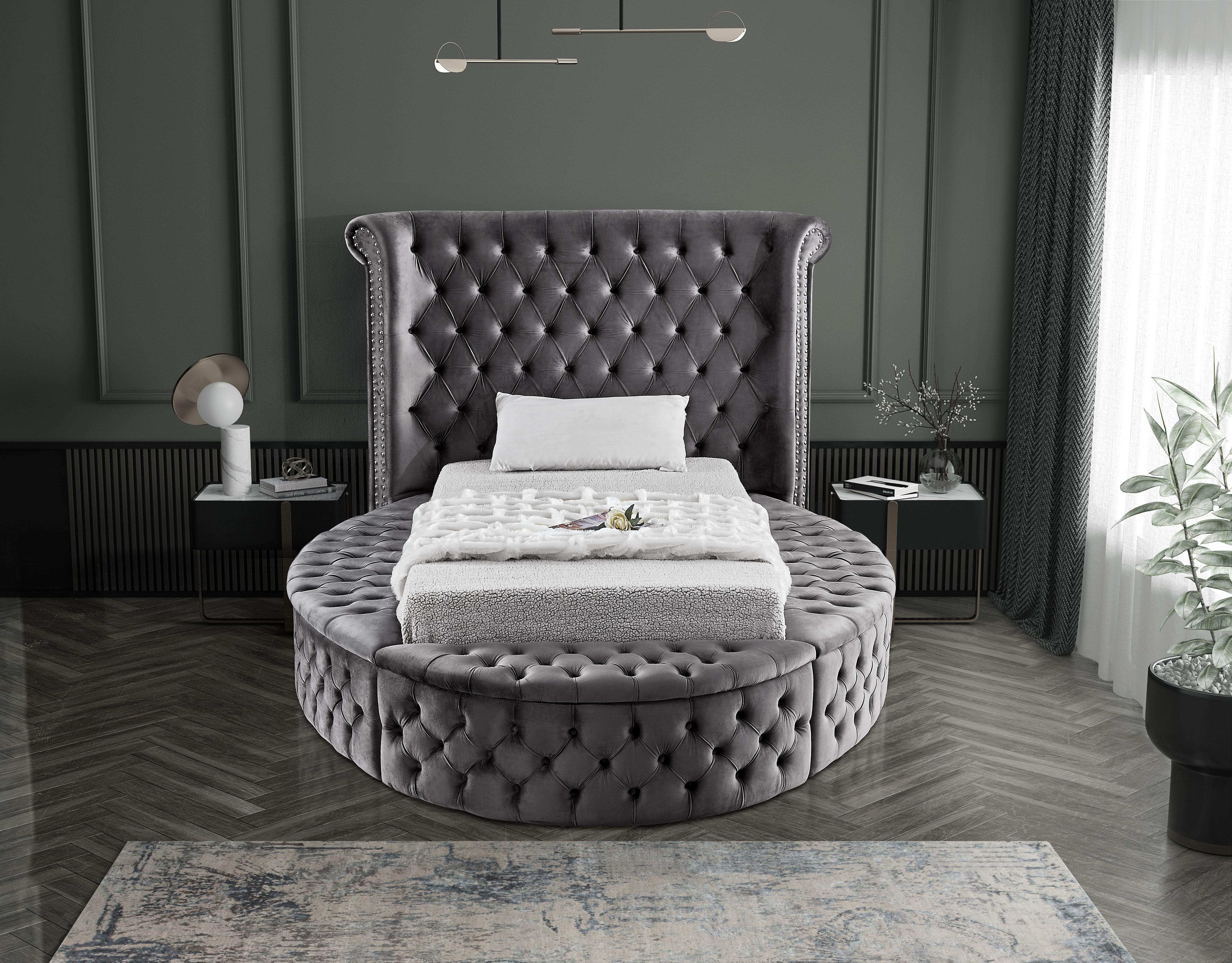 Luxus Grey Velvet Twin Bed (3 Boxes) - Luxury Home Furniture (MI)