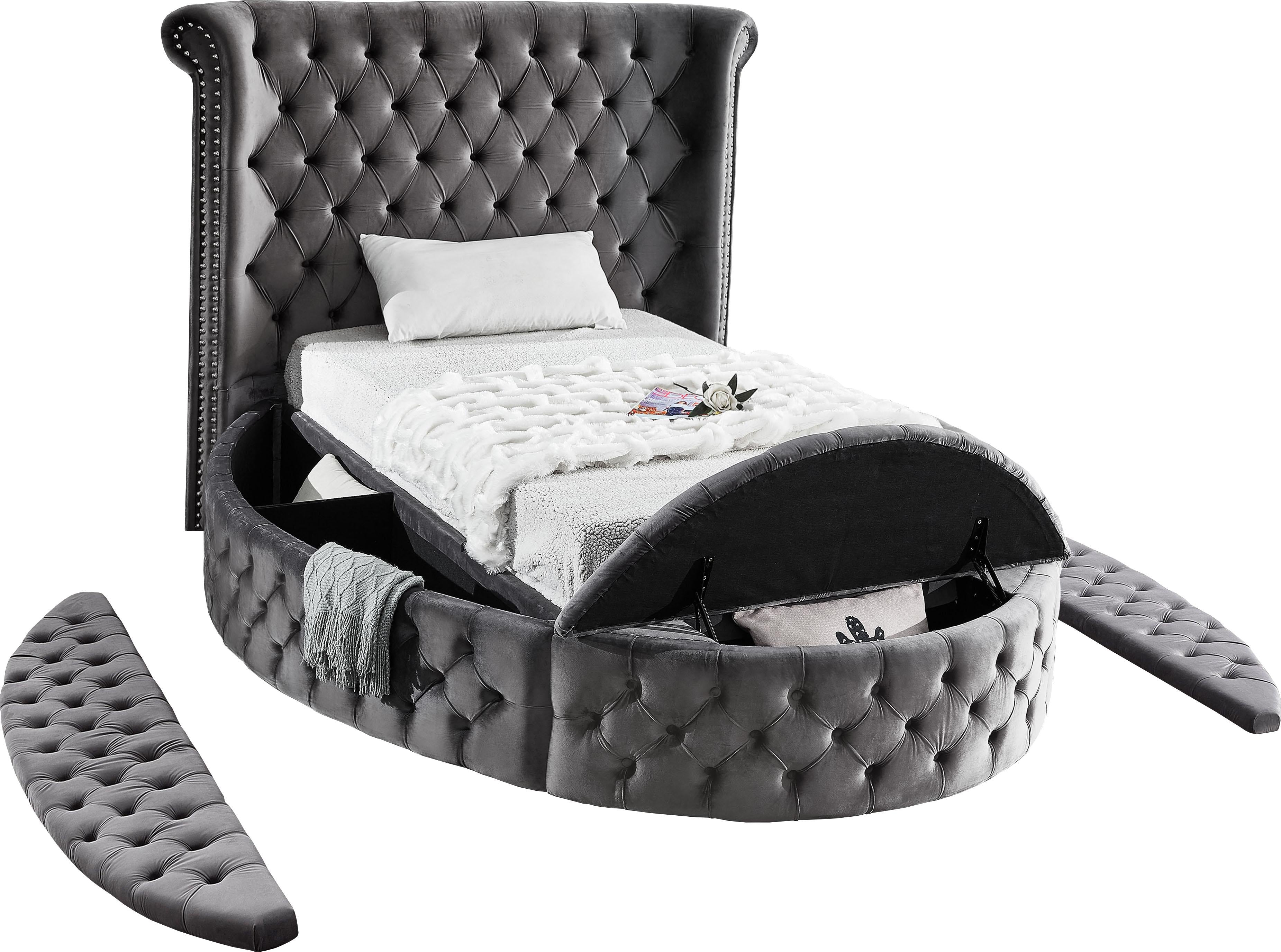 Luxus Grey Velvet Twin Bed (3 Boxes) - Luxury Home Furniture (MI)