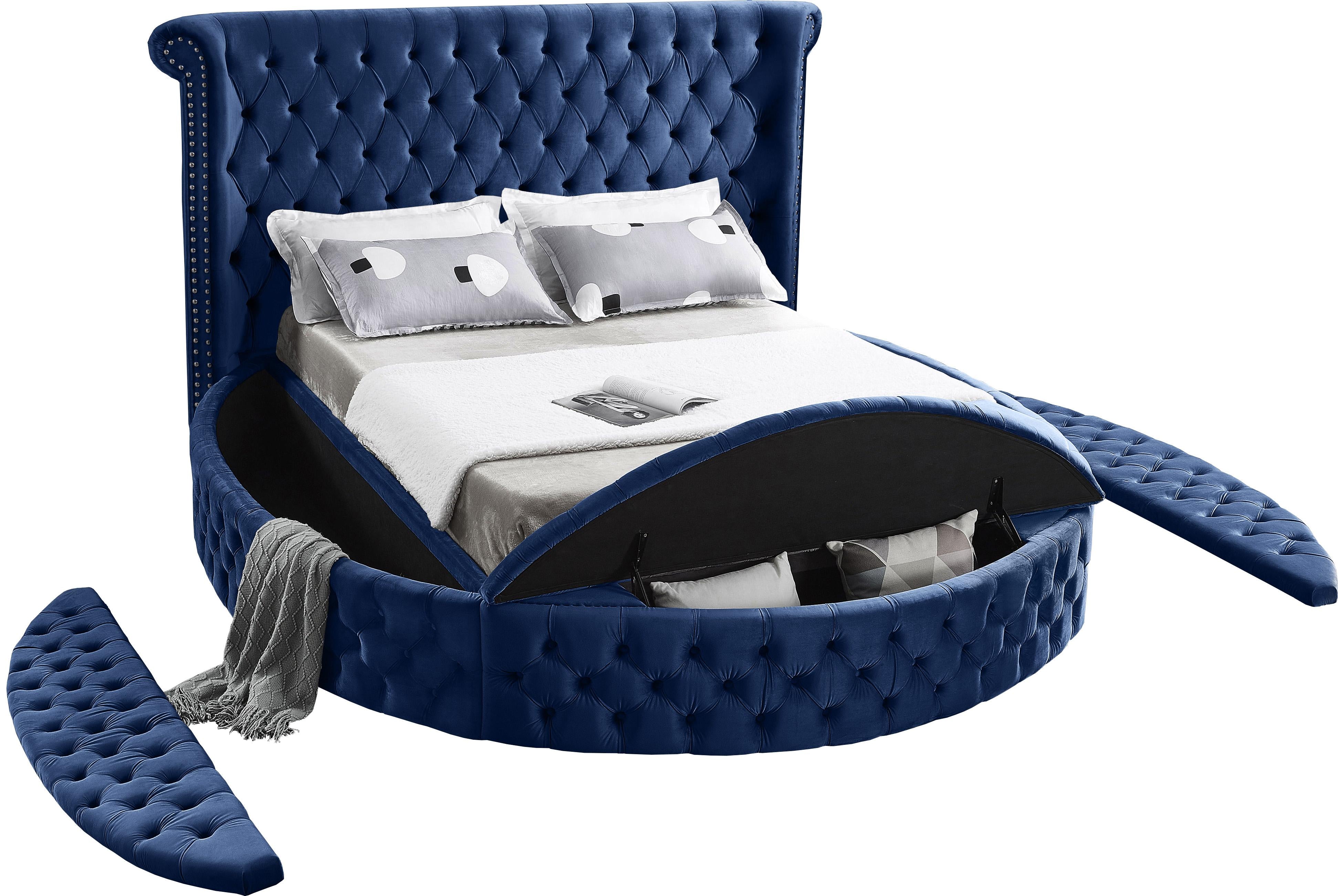 Luxus Navy Velvet Full Bed (3 Boxes) - Luxury Home Furniture (MI)