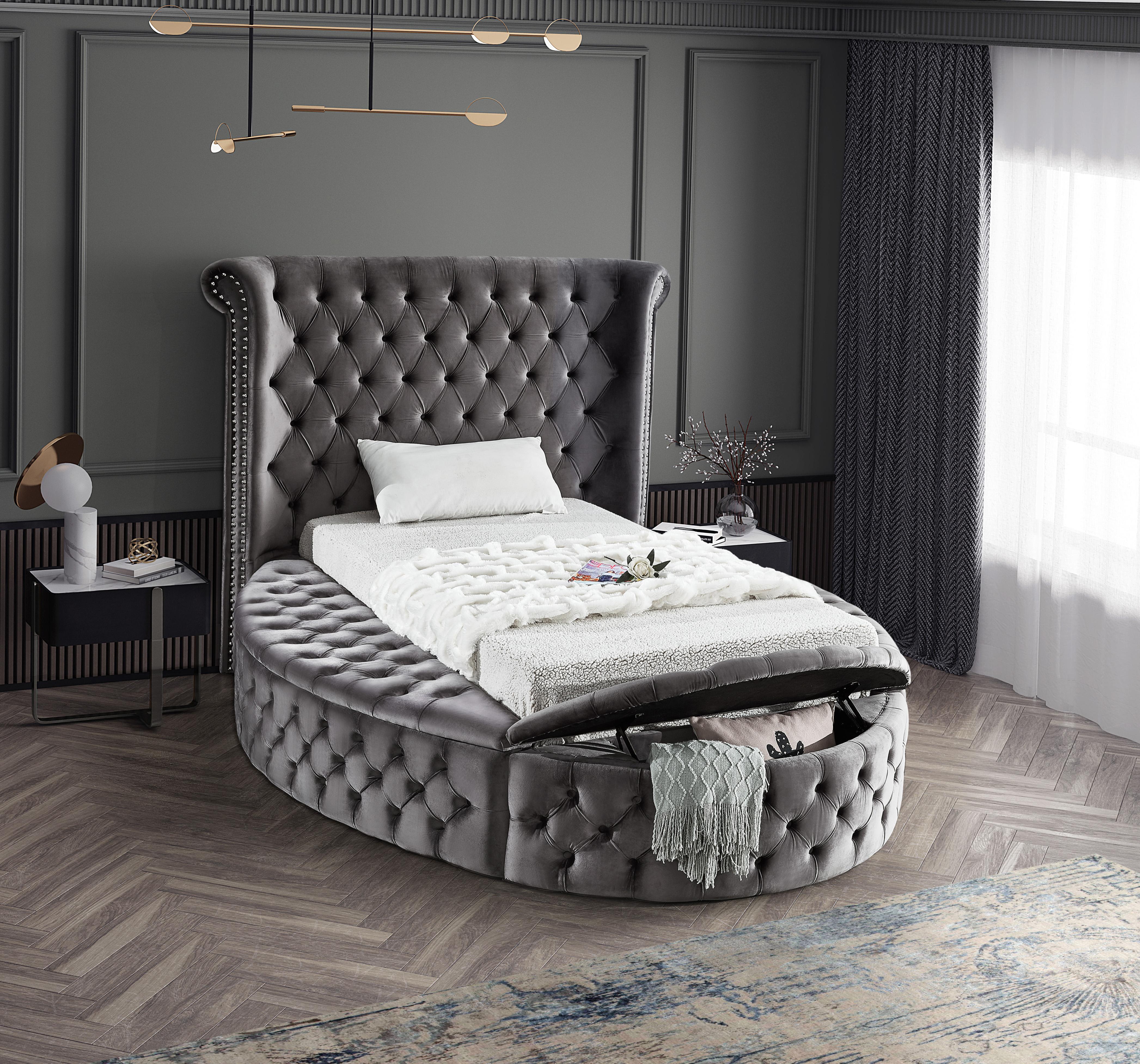 Luxus Grey Velvet Twin Bed (3 Boxes) - Luxury Home Furniture (MI)