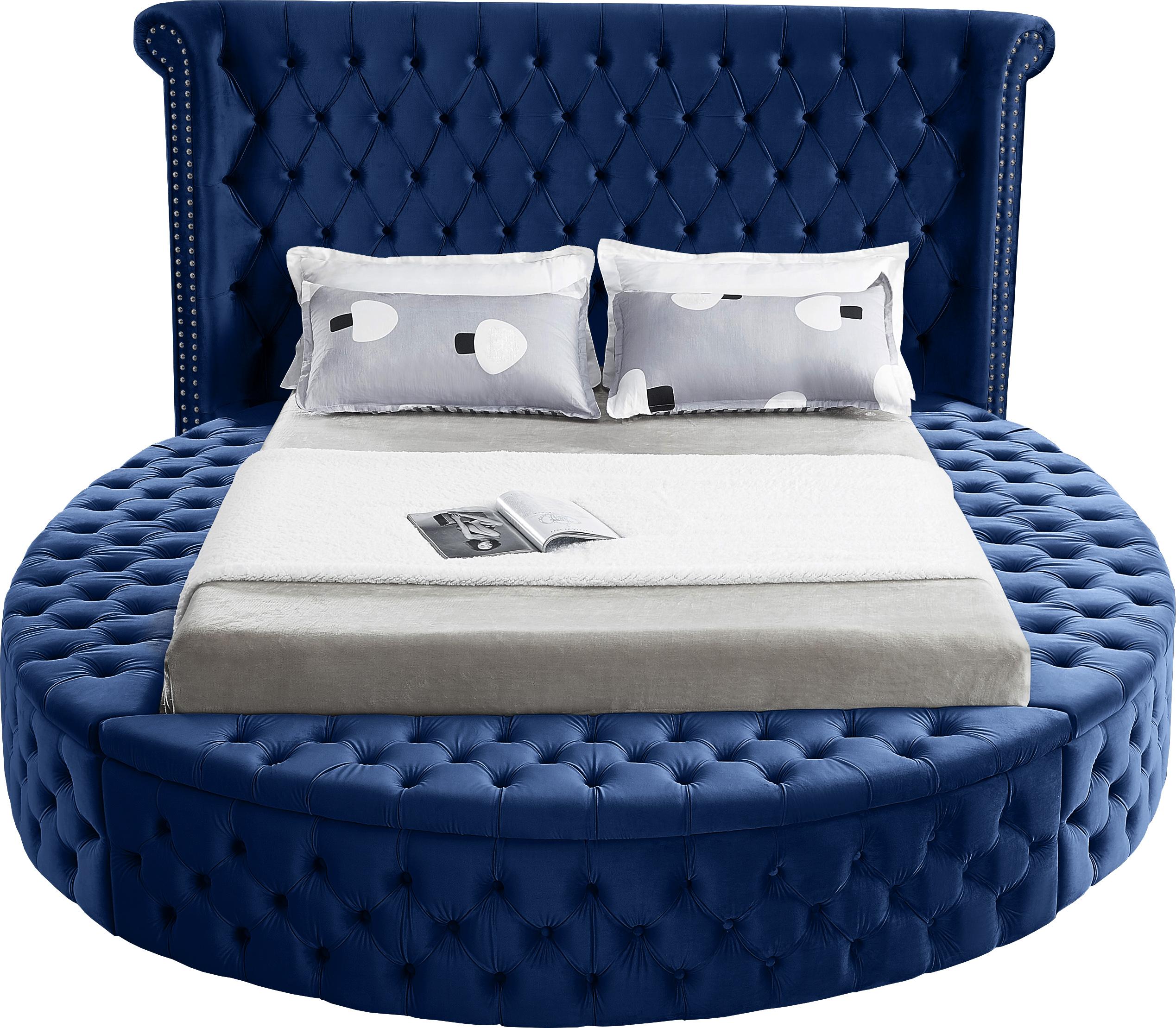 Luxus Navy Velvet Full Bed (3 Boxes) - Luxury Home Furniture (MI)