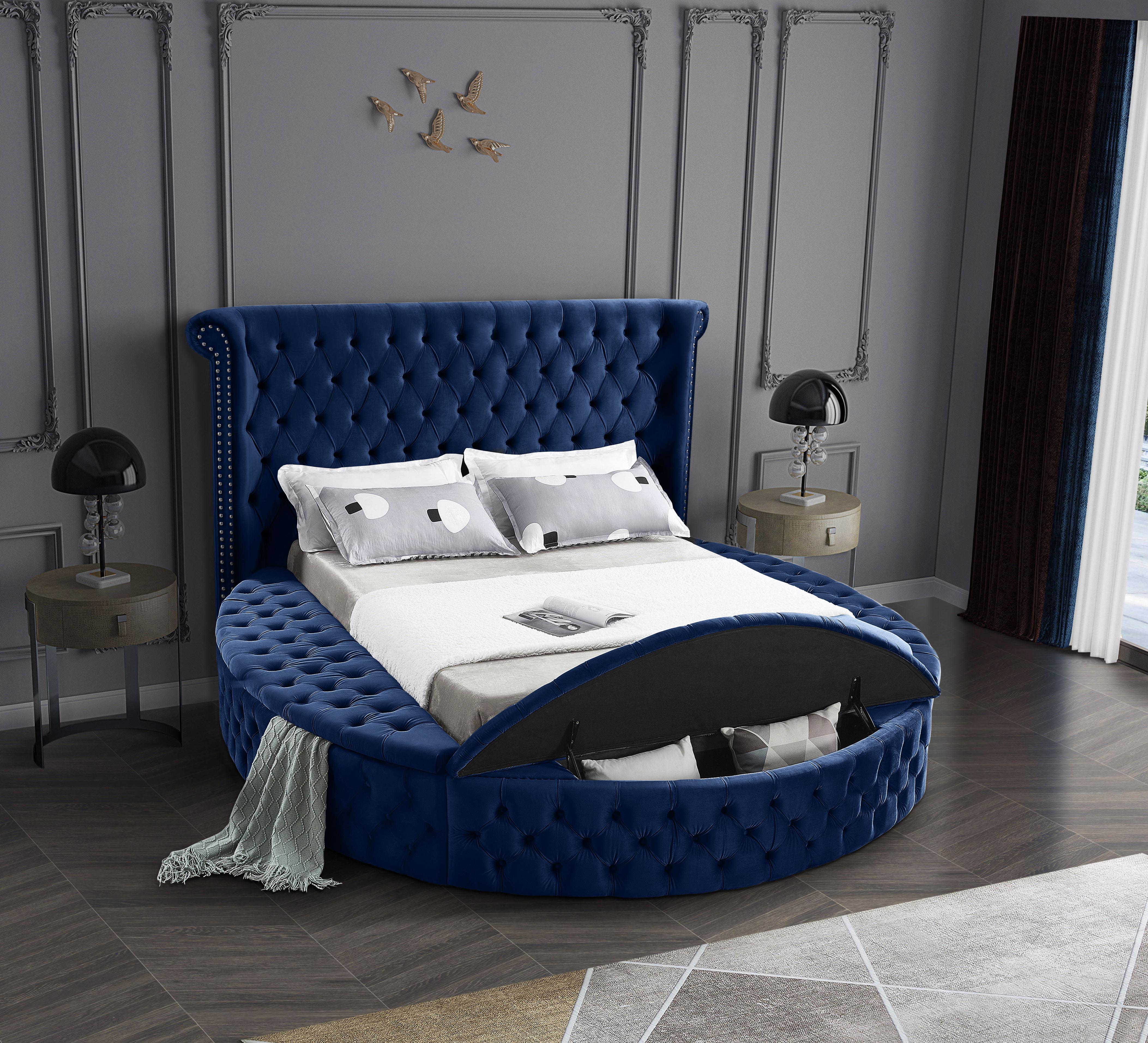 Luxus Navy Velvet Full Bed (3 Boxes) - Luxury Home Furniture (MI)