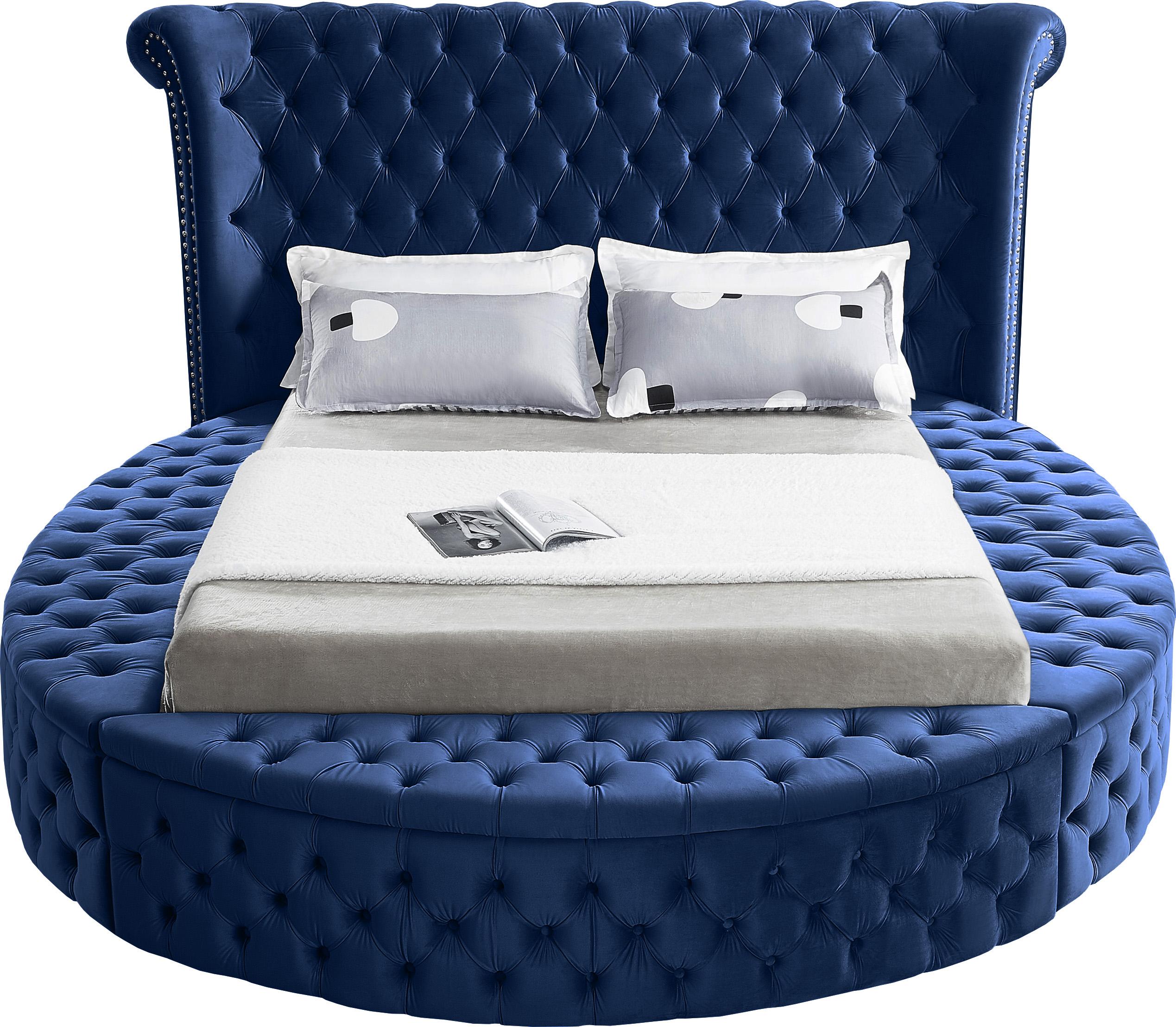 Luxus Navy Velvet Queen Bed (3 Boxes) - Luxury Home Furniture (MI)
