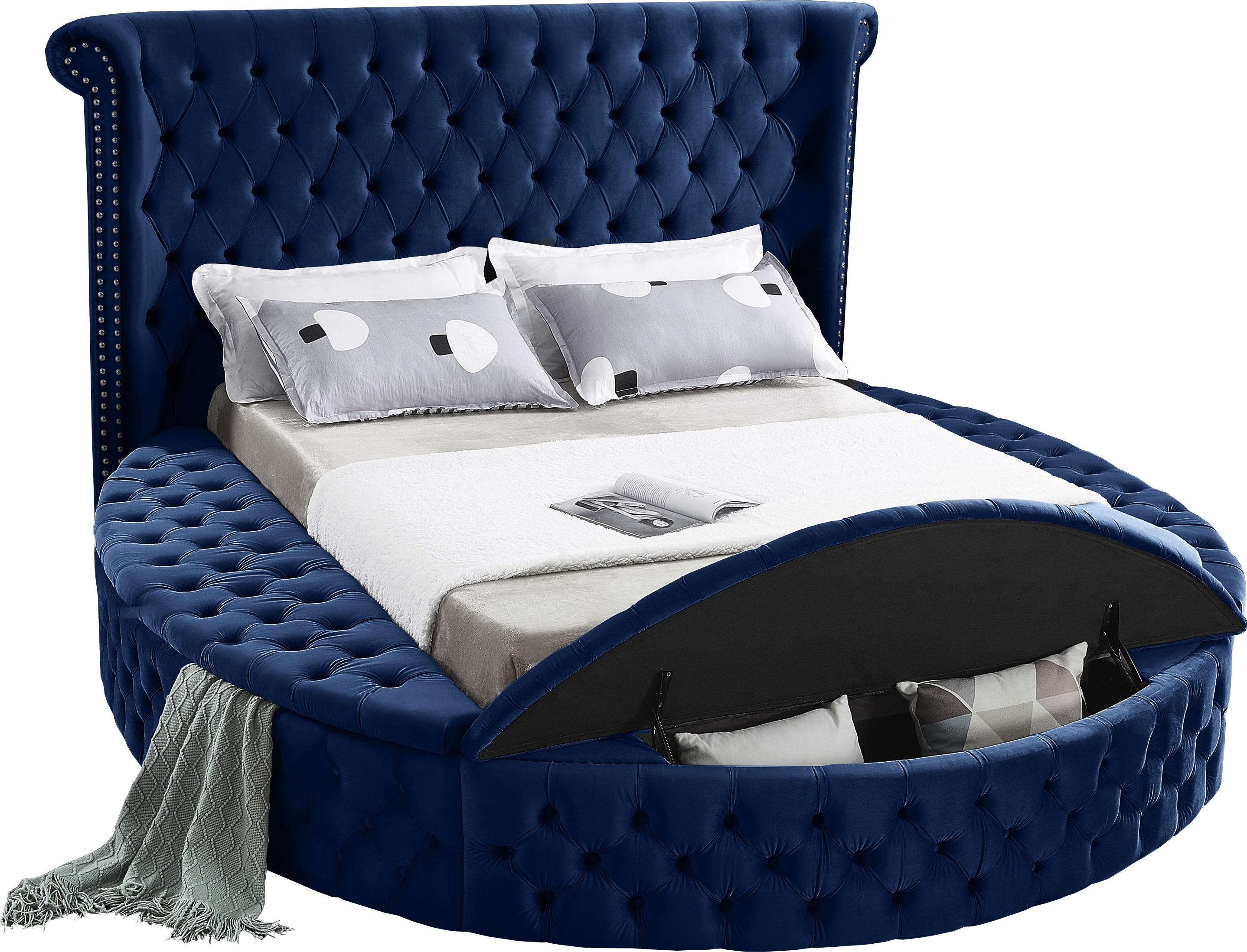 Luxus Navy Velvet King Bed (3 Boxes) - Luxury Home Furniture (MI)