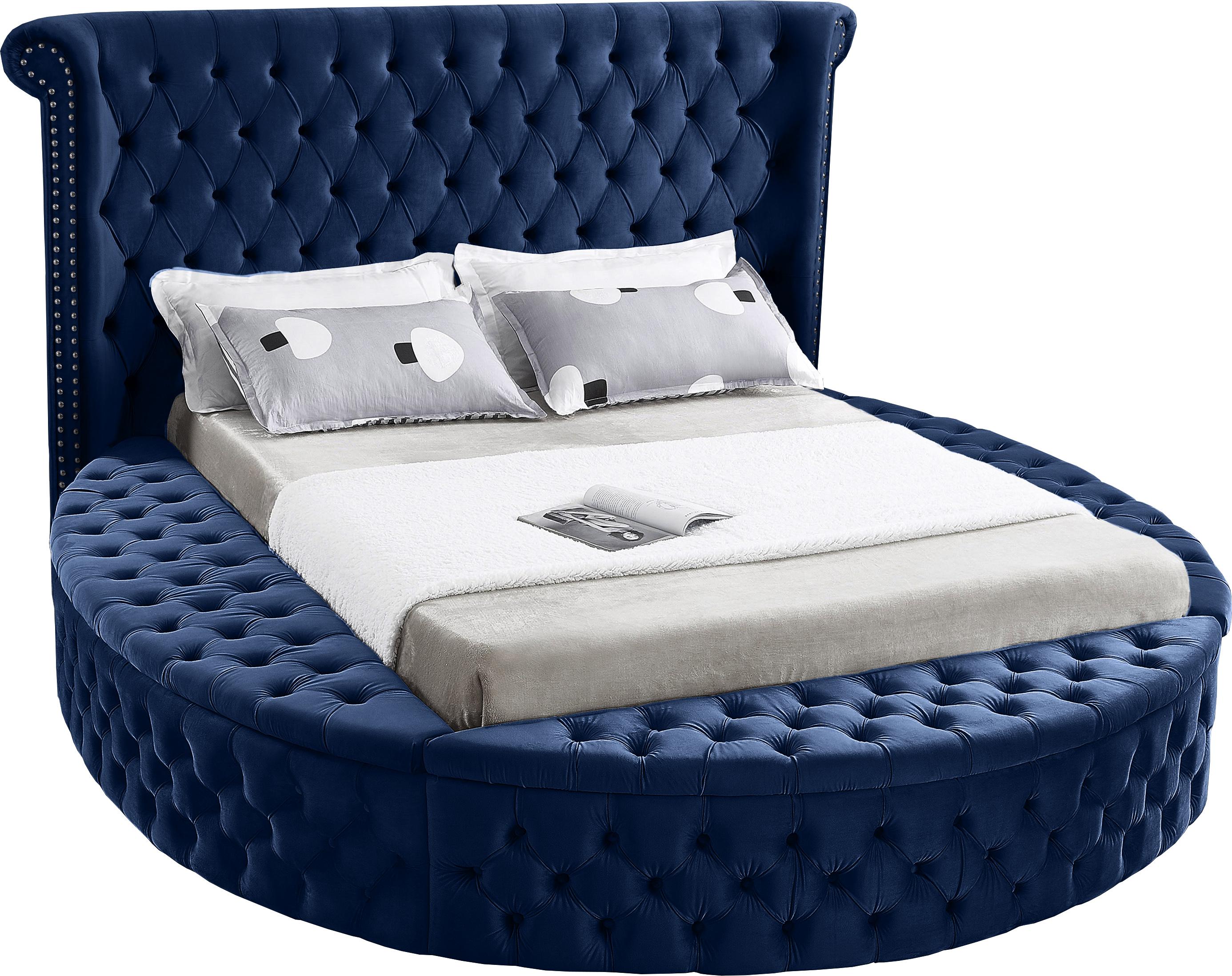 Luxus Navy Velvet Queen Bed (3 Boxes) - Luxury Home Furniture (MI)