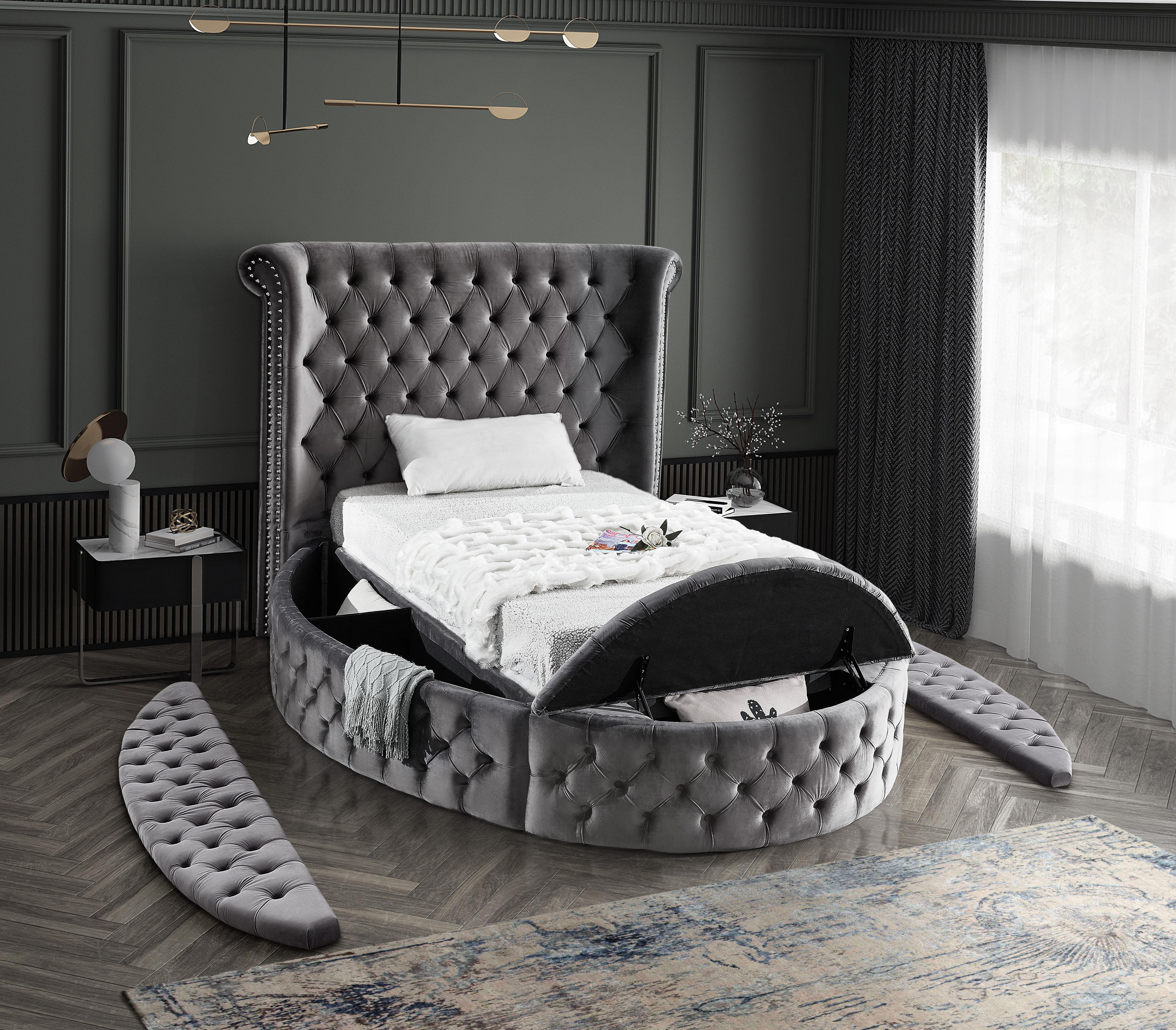 Luxus Grey Velvet Twin Bed (3 Boxes) - Luxury Home Furniture (MI)