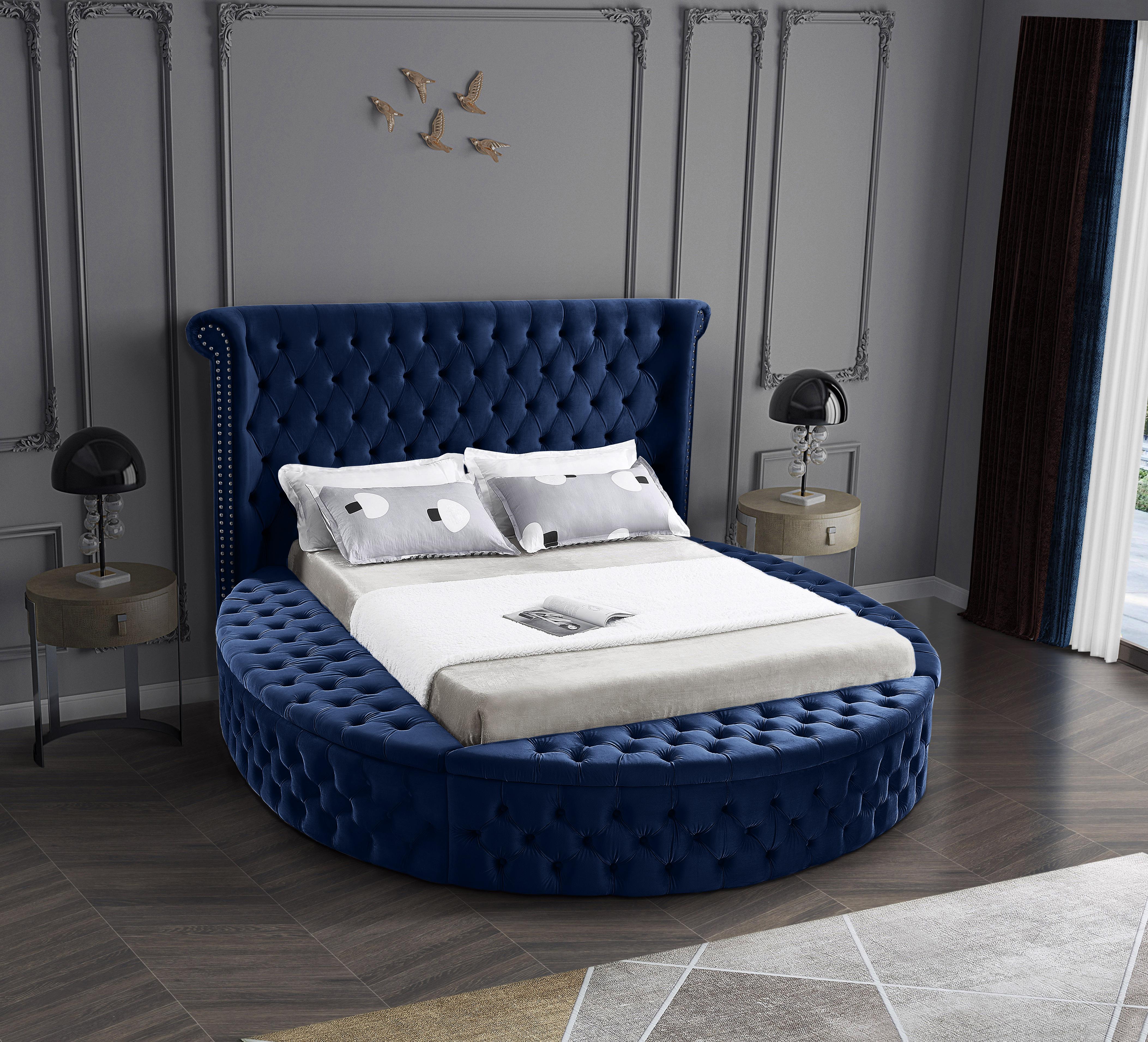 Luxus Navy Velvet King Bed (3 Boxes) - Luxury Home Furniture (MI)