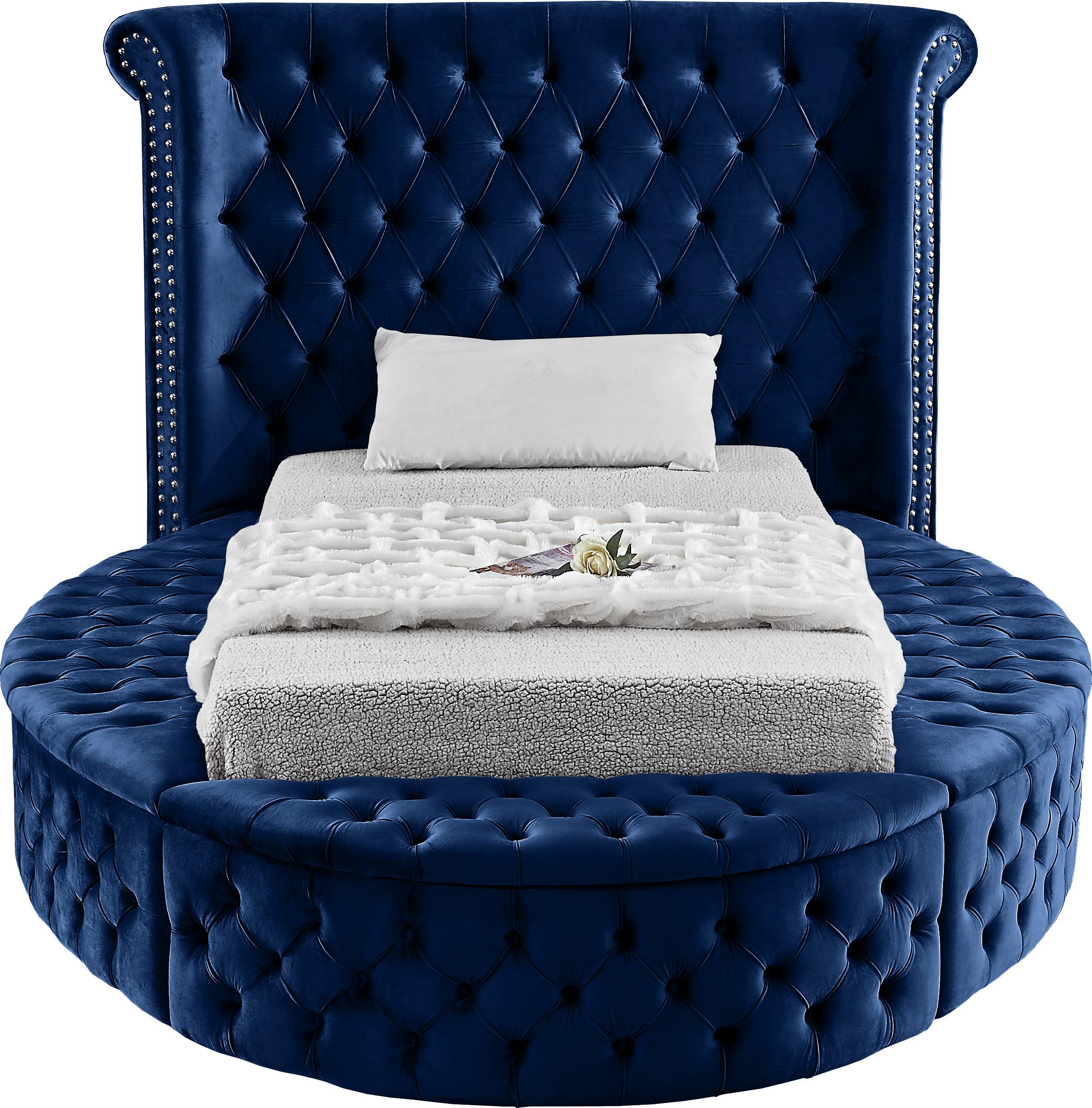 Luxus Navy Velvet Twin Bed (3 Boxes) - Luxury Home Furniture (MI)